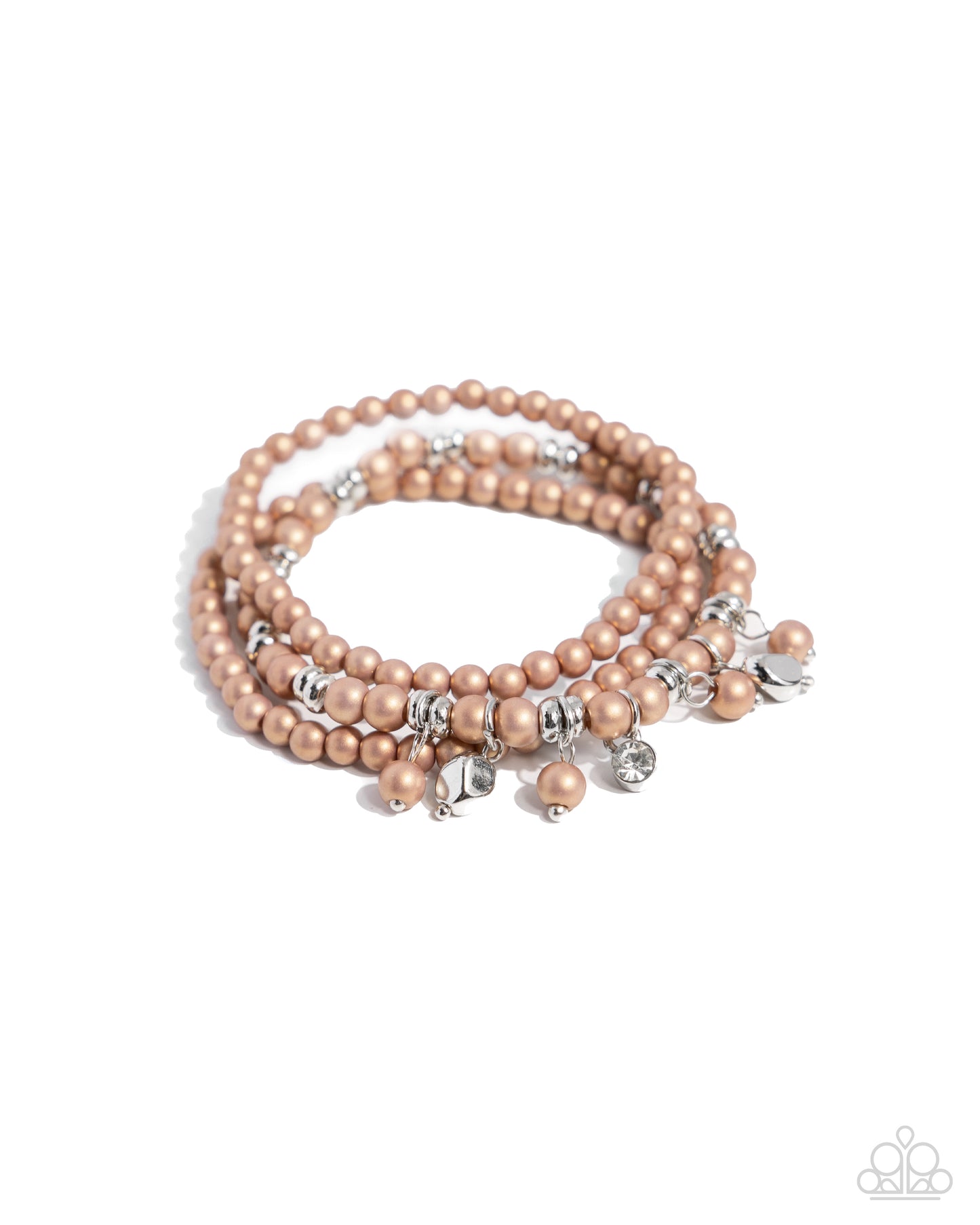 Sumptuous Stack - Brown Brush Pearl, Silver Bead & White Rhinestone Stretch Bracelet Set Paparazzi B1638