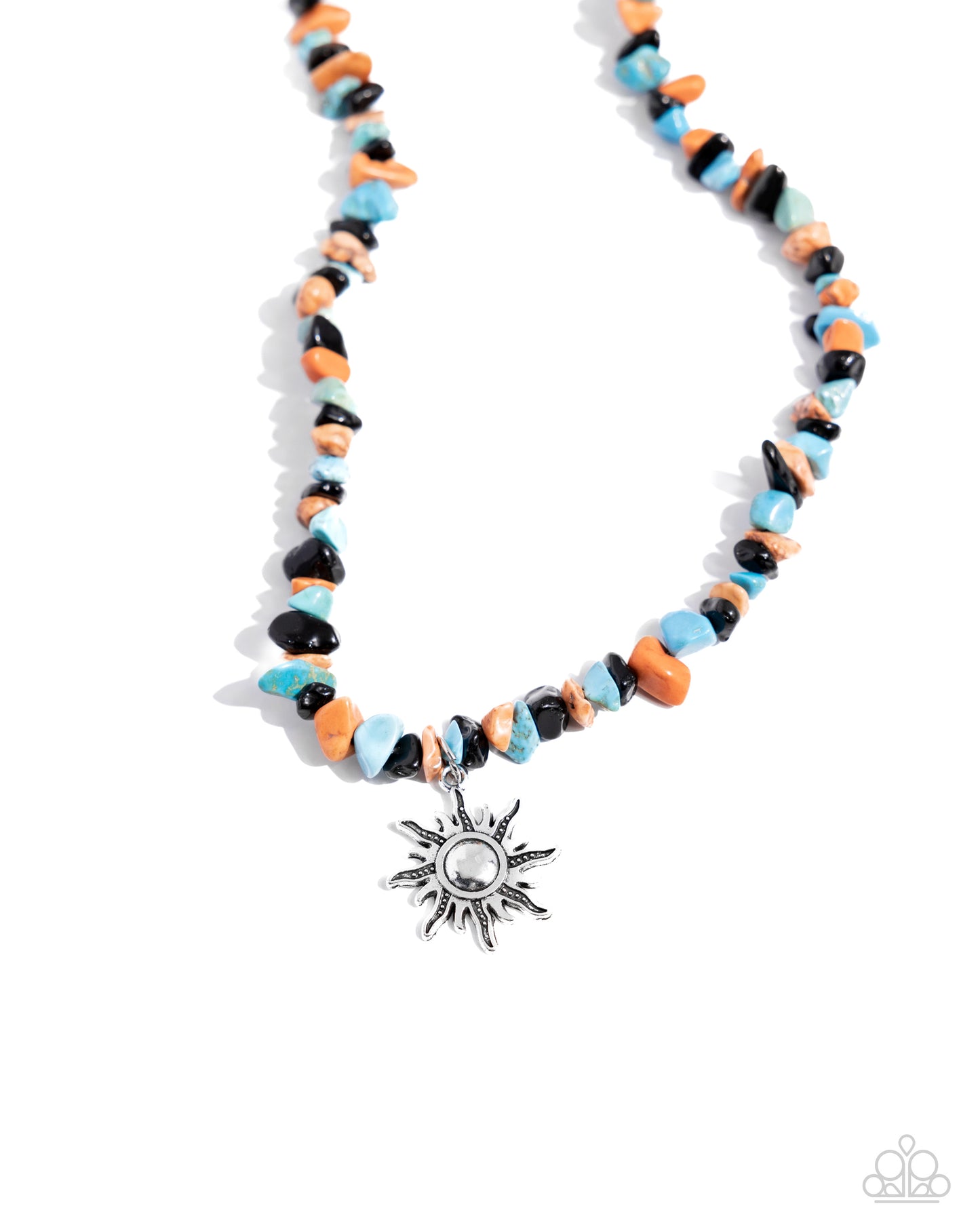 Dancing In The Sunlight - Black, Orange, Green & Turquoise Stone Pebble Urban Necklace Paparazzi N2200