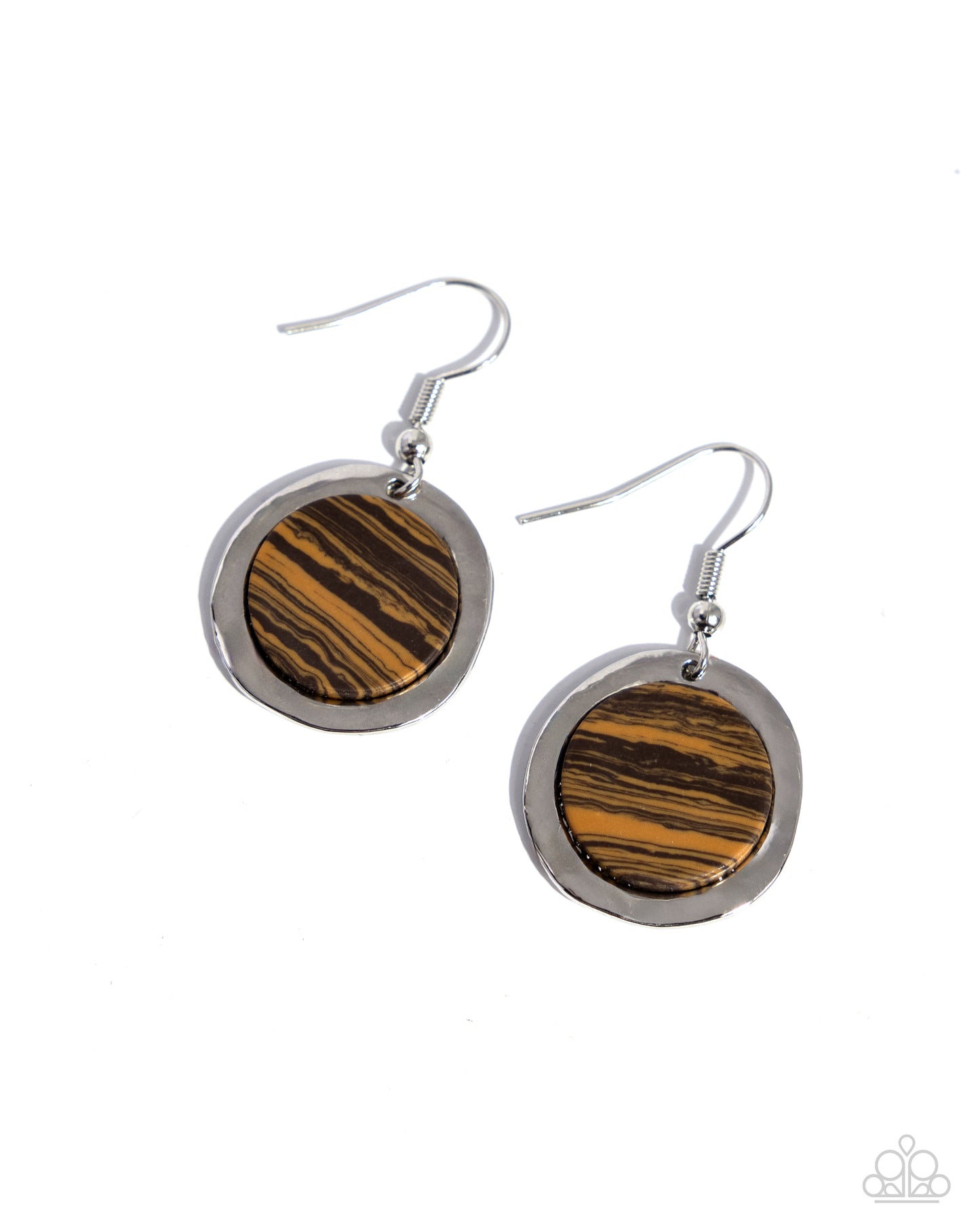 Pendant Paradox - Brown Wood-Like Stone Silver Earring Paparazzi E2270