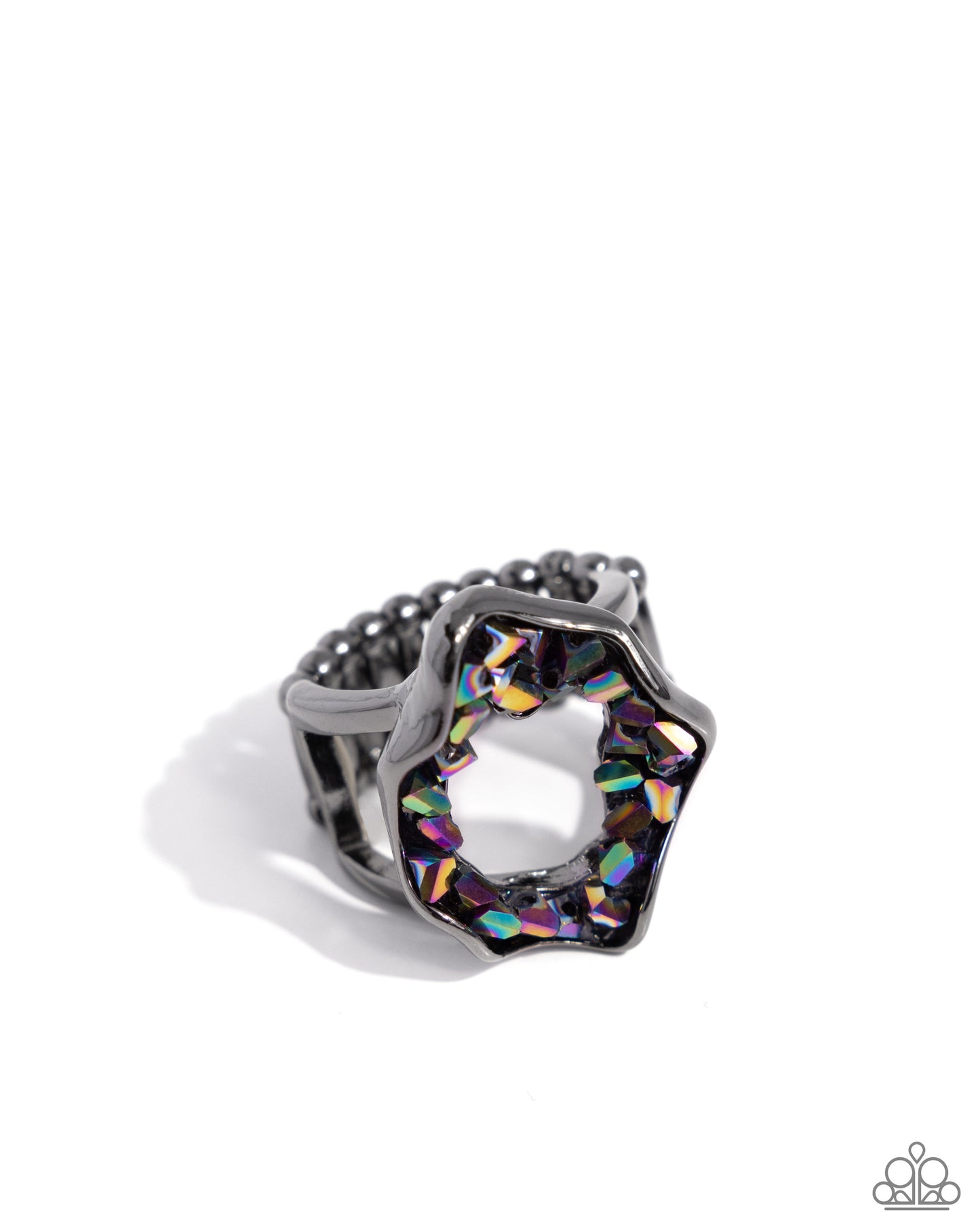 Geode Grace - Multi Oil Spill Druzy Crystal Gunmetal Geode Like Statement Ring Paparazzi R0815