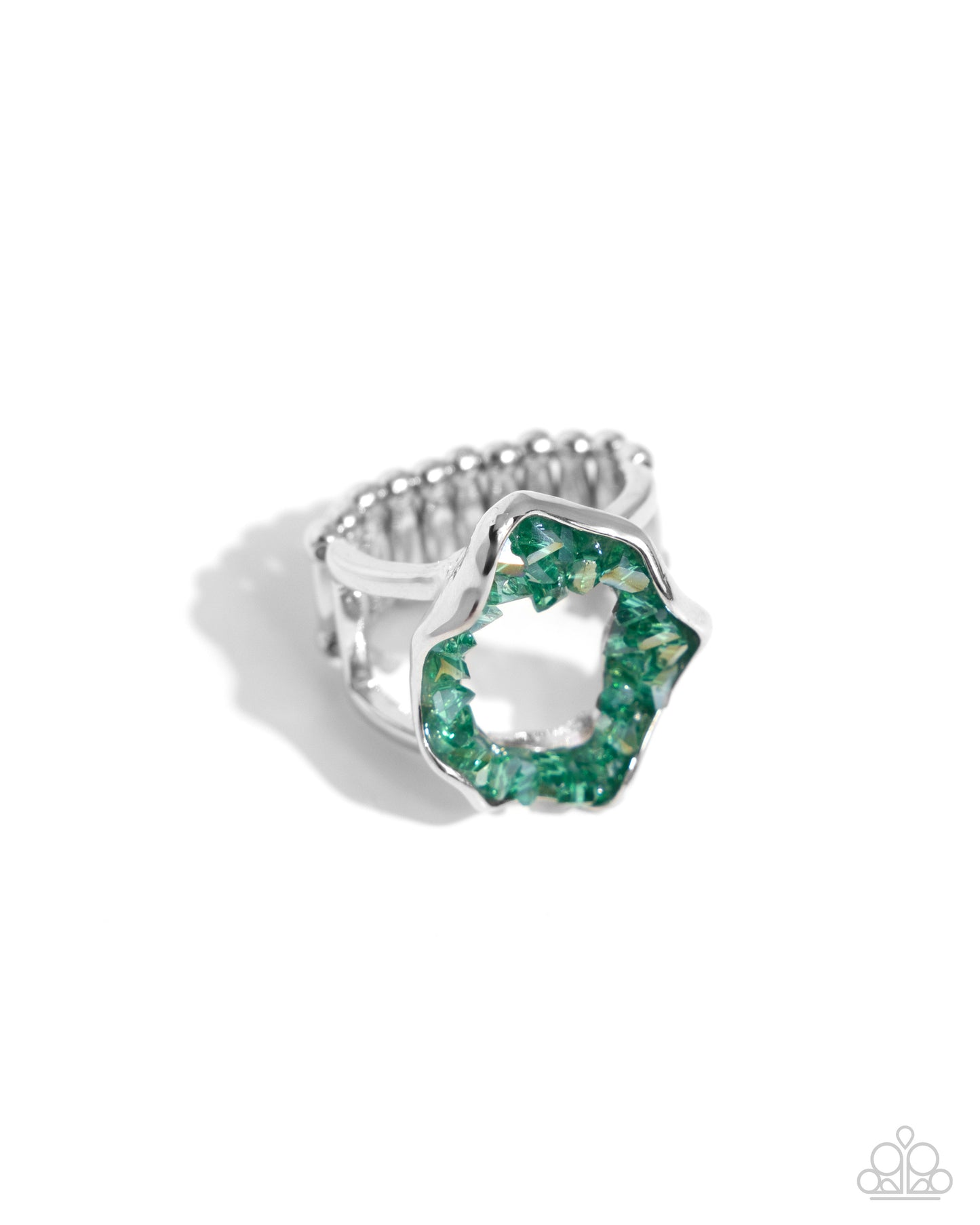 Geode Grace - Green Druzy Crystal Silver Frame Geode Like Ring Paparazzi R0768