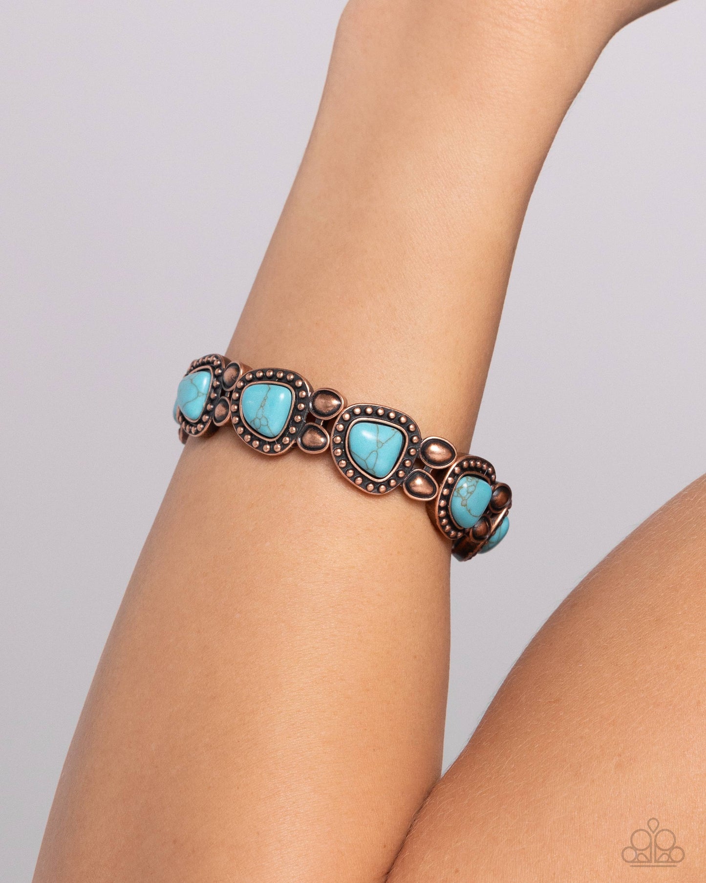 Harmonious Headliner - Copper & Blue turquoise Stone Santa Fe Style Stretch Bracelet Paparazzi B1649