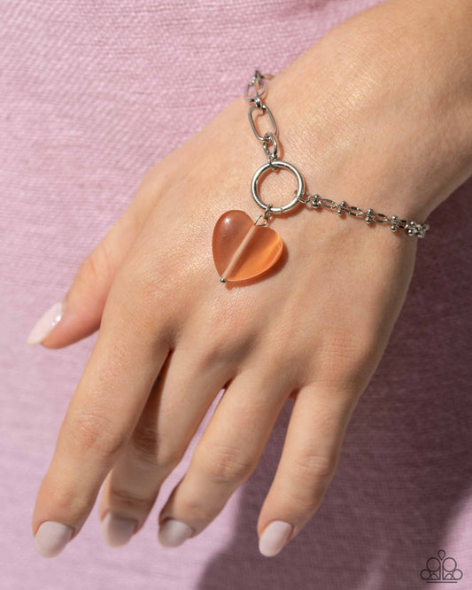 HEART Restoration - Orange Cat's Eye Heart Bracelet Paparazzi B1831