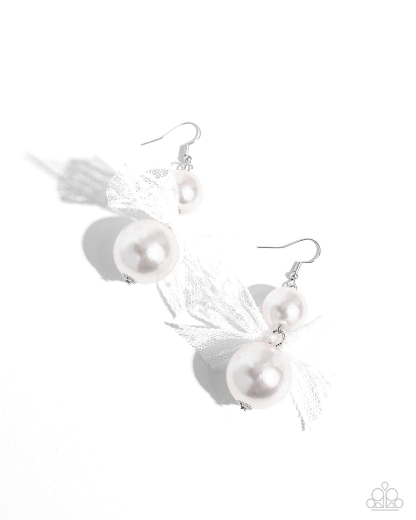 Elegance Ease - White Pearl & Chiffon Ribbon Girly Girl Earring Paparazzi E1944