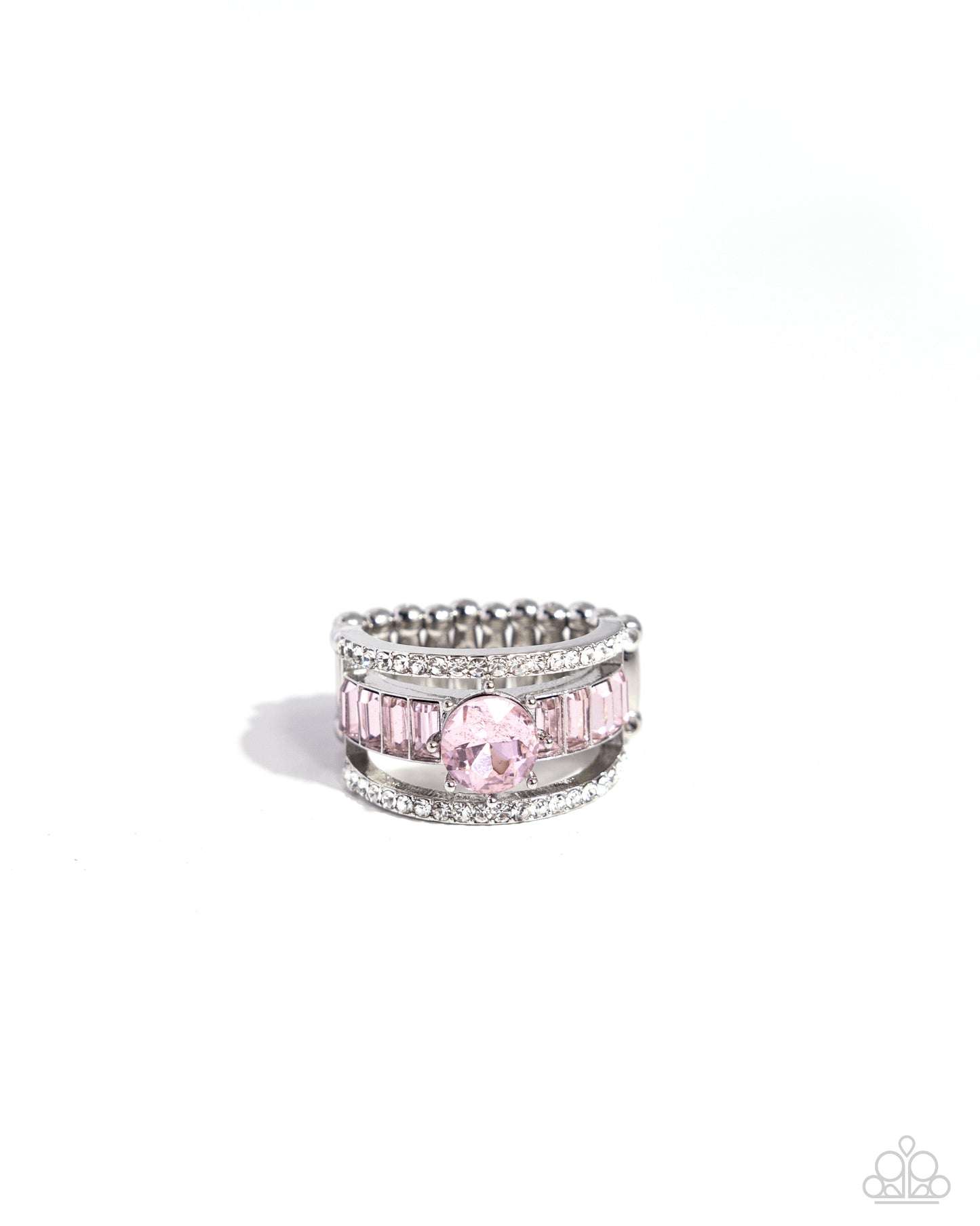 Dramatic Decadence - Pink Emerald Cut & White Rhinestone Ring Paparazzi R0703