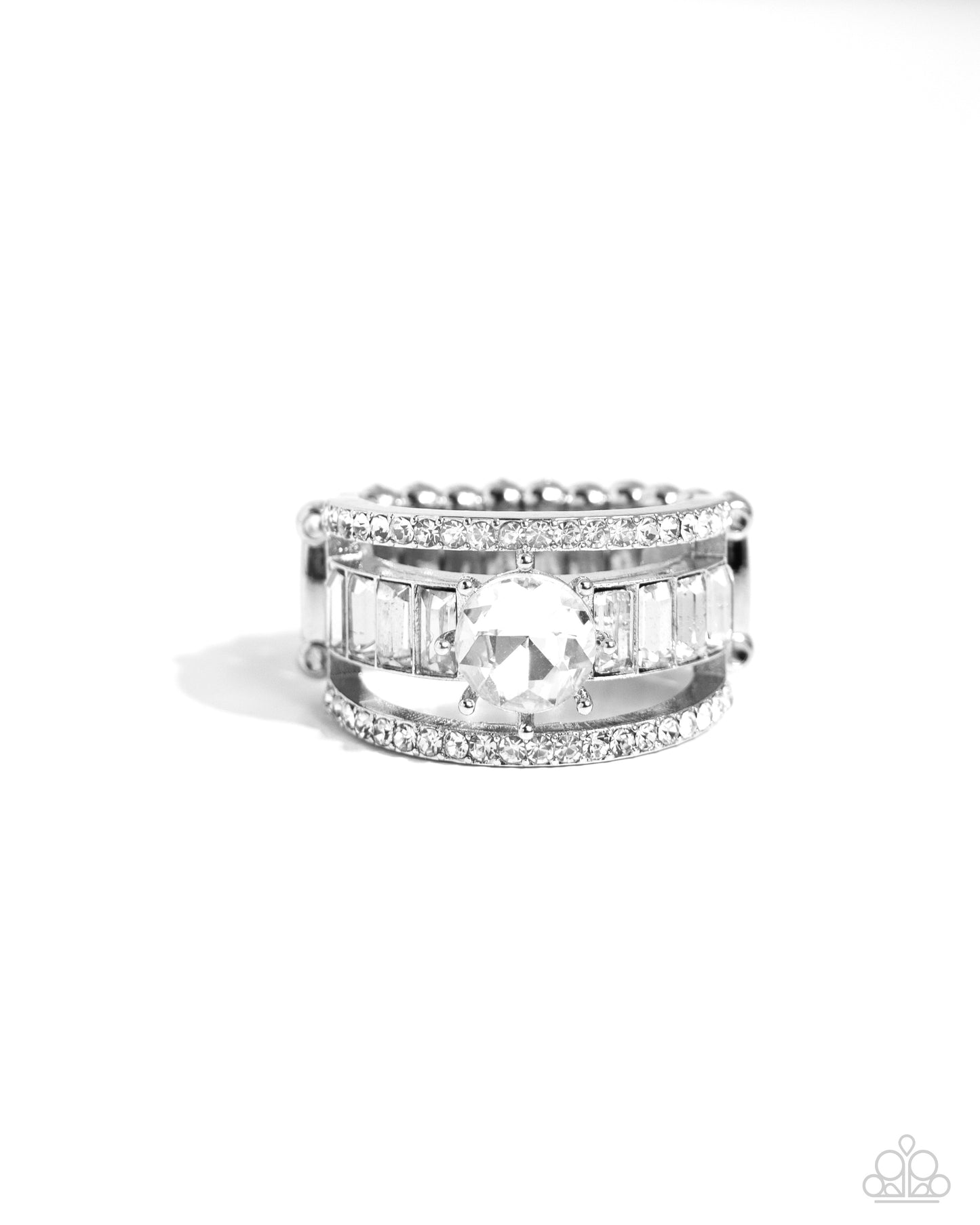 Dramatic Decadence - White Rhinestone & Gem Ring Paparazzi R0684