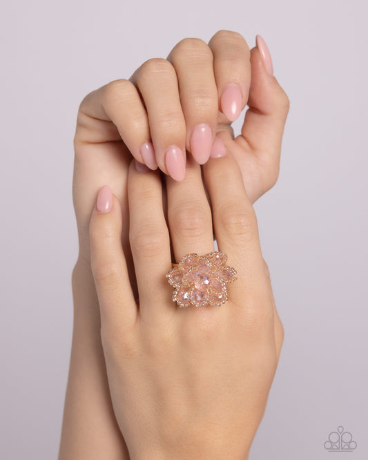 Beaded Boutonniere - Gold Champagne Seed Bead Flower Ring Paparazzi R0975