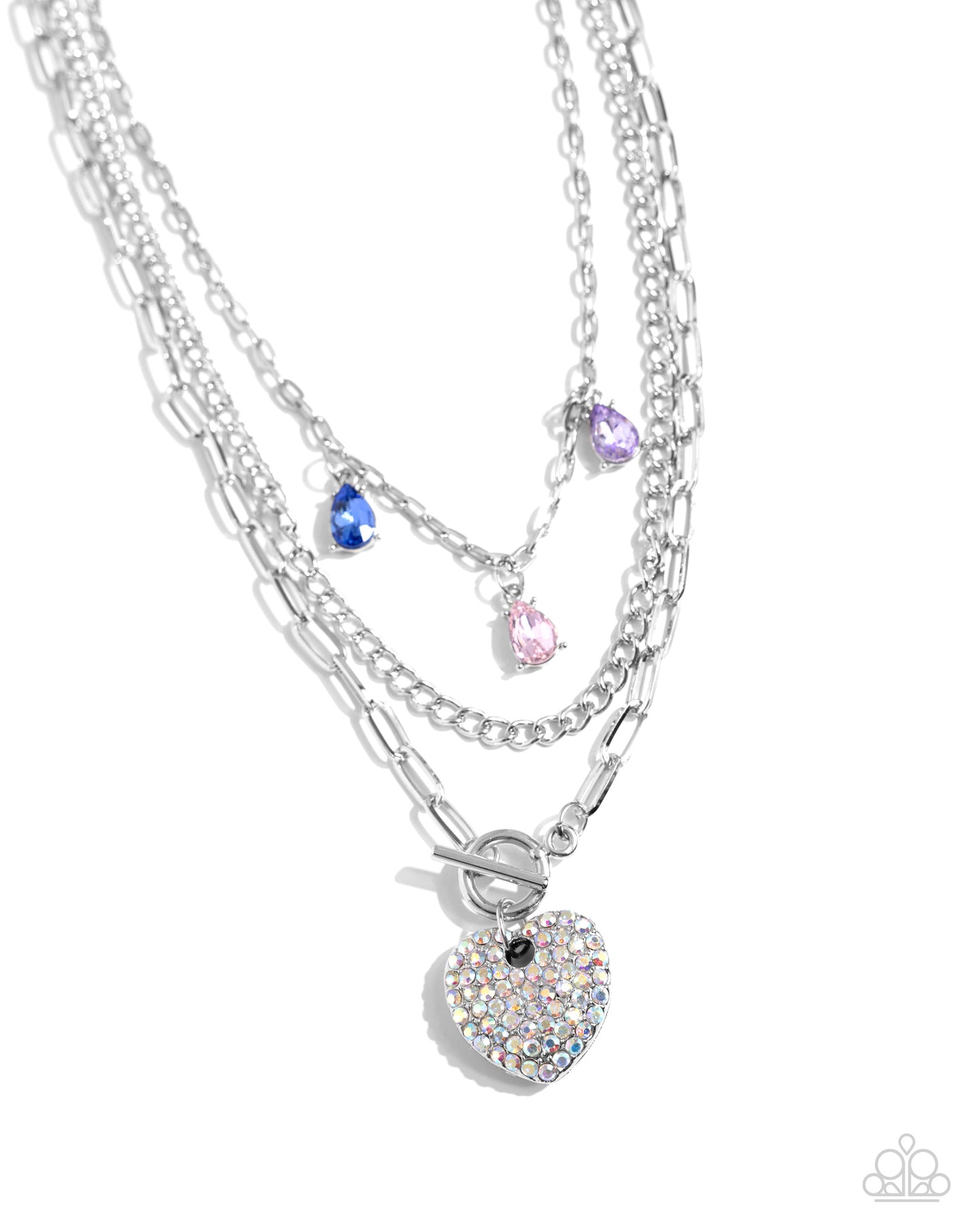 HEART History - Multi Purple, Pink, & Blue Gem Iridescent Heart Layered Necklace Paparazzi N2244