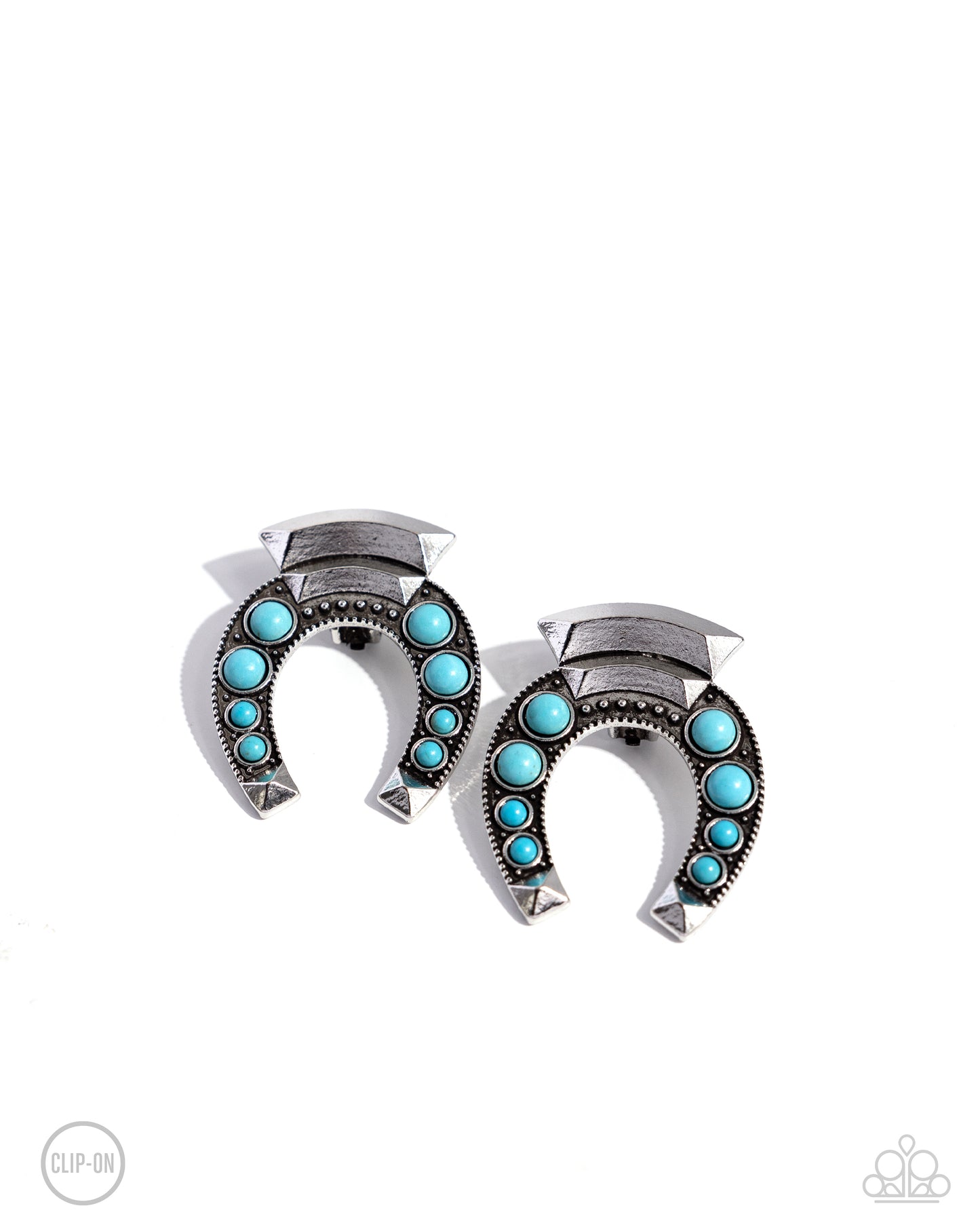 Harmonious Horseshoe - Blue Turquoise Stone Santa Fe Style Clip-On Earring Paparazzi E2057