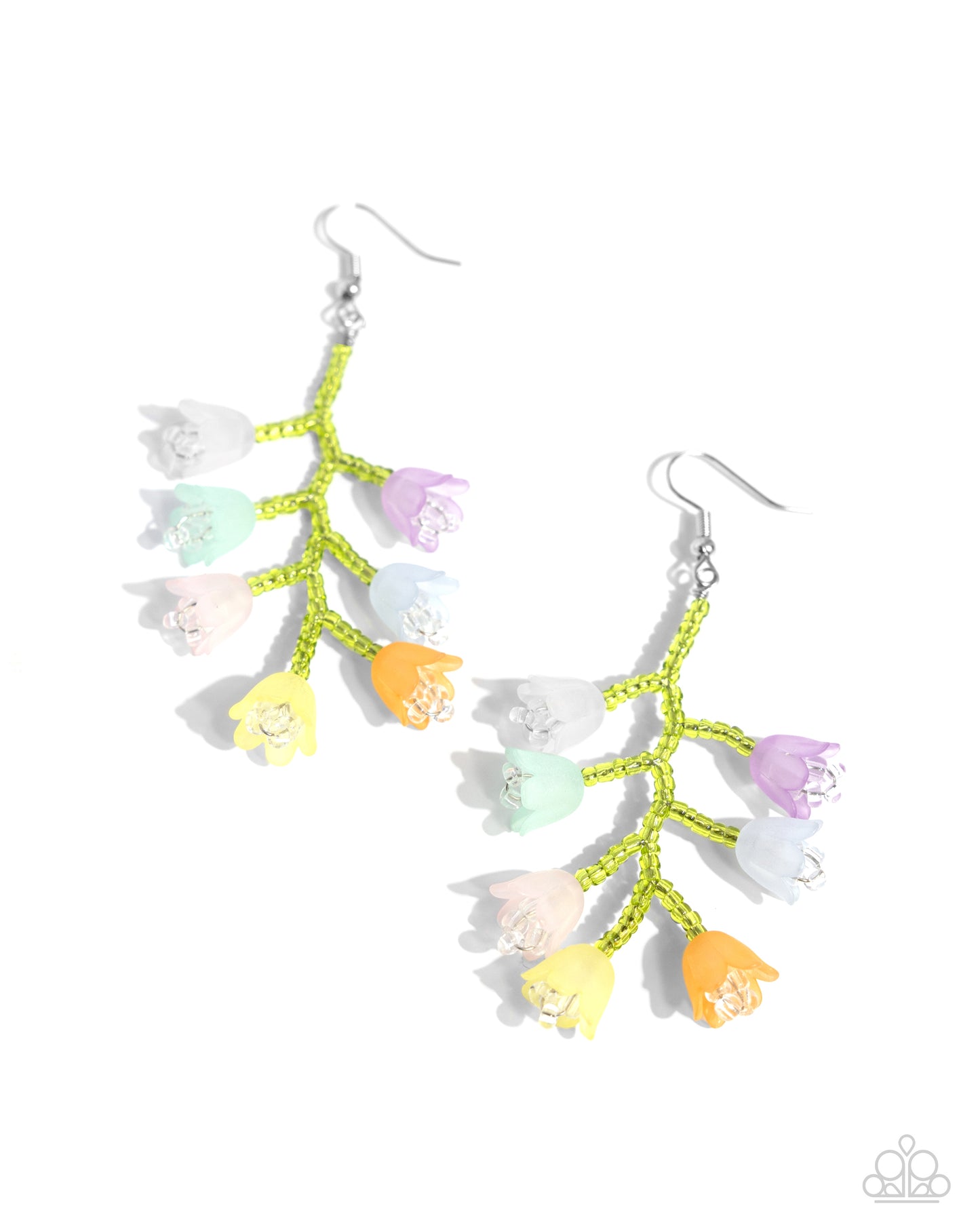 Beguiling Bouquet - Multi Colored Opaque Tulip Flower Earring Green Seed Bead Earring Paparazzi E2279