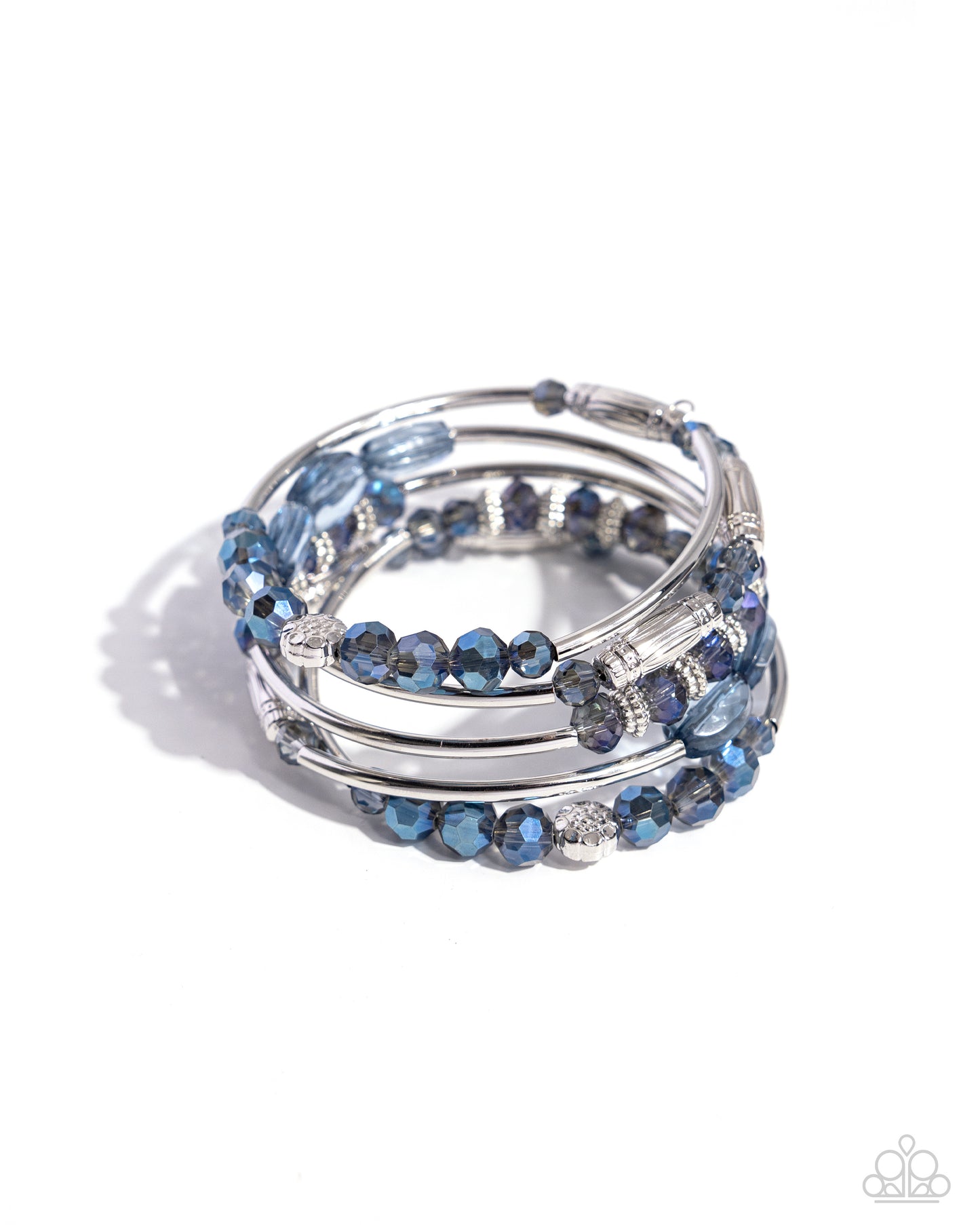 Sassy Stack - Blue & Clear Bead Coil Infinity Wrap Style Bracelet Paparazzi B1696