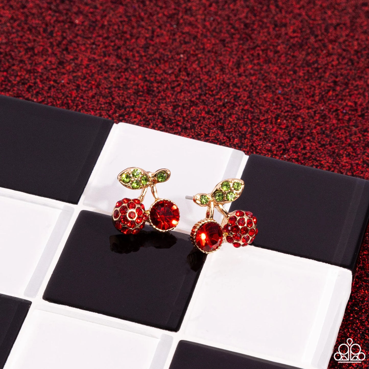 Cherry Canidate Gold Red Rhinestone Cherry Post Earring Paparazzi E2090