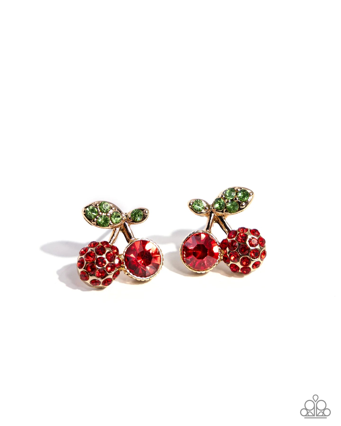 Cherry Canidate Gold Red Rhinestone Cherry Post Earring Paparazzi E2090