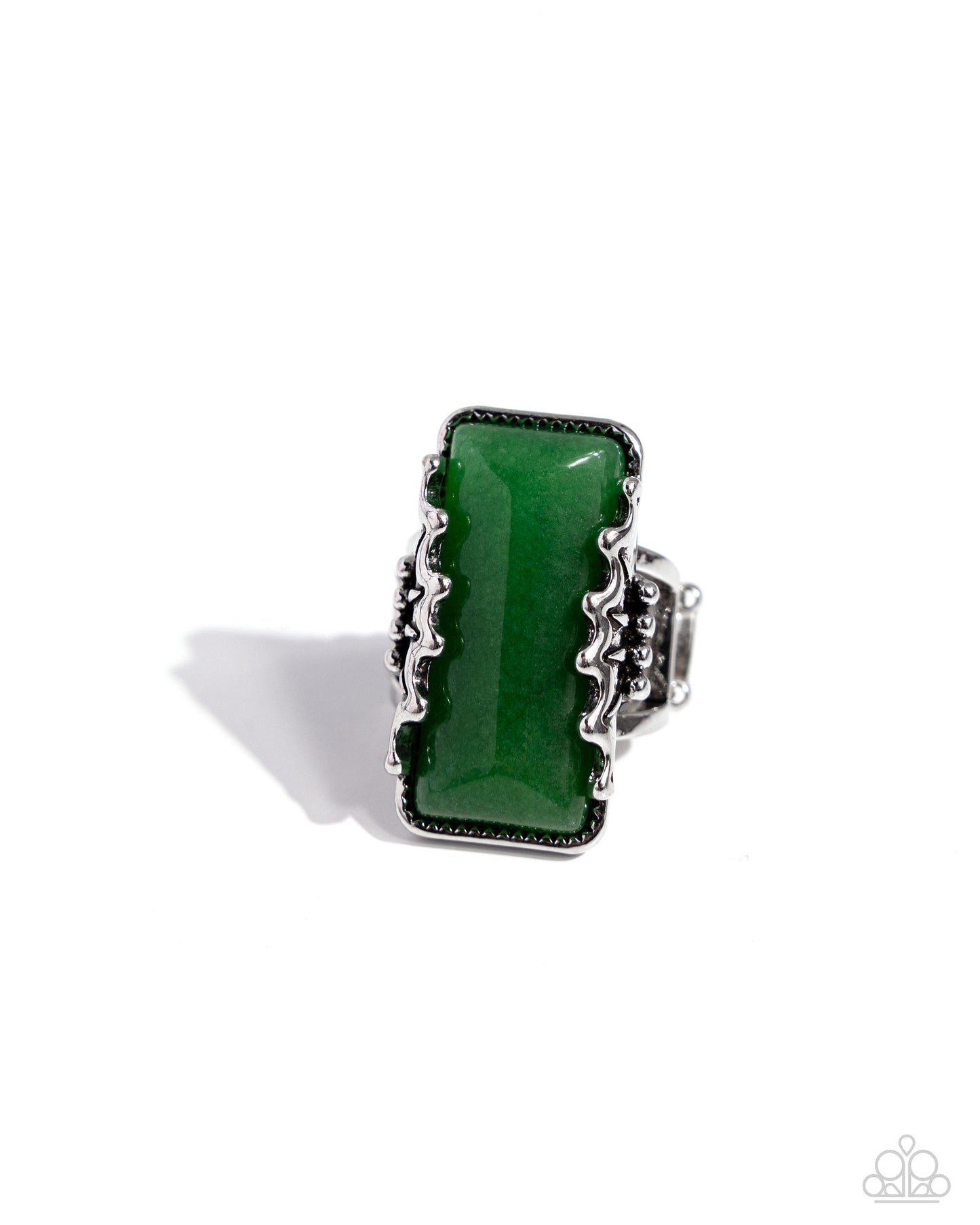 Scalloped Stone - Green Jade Stone Elongated Ring Paparazzi R0784