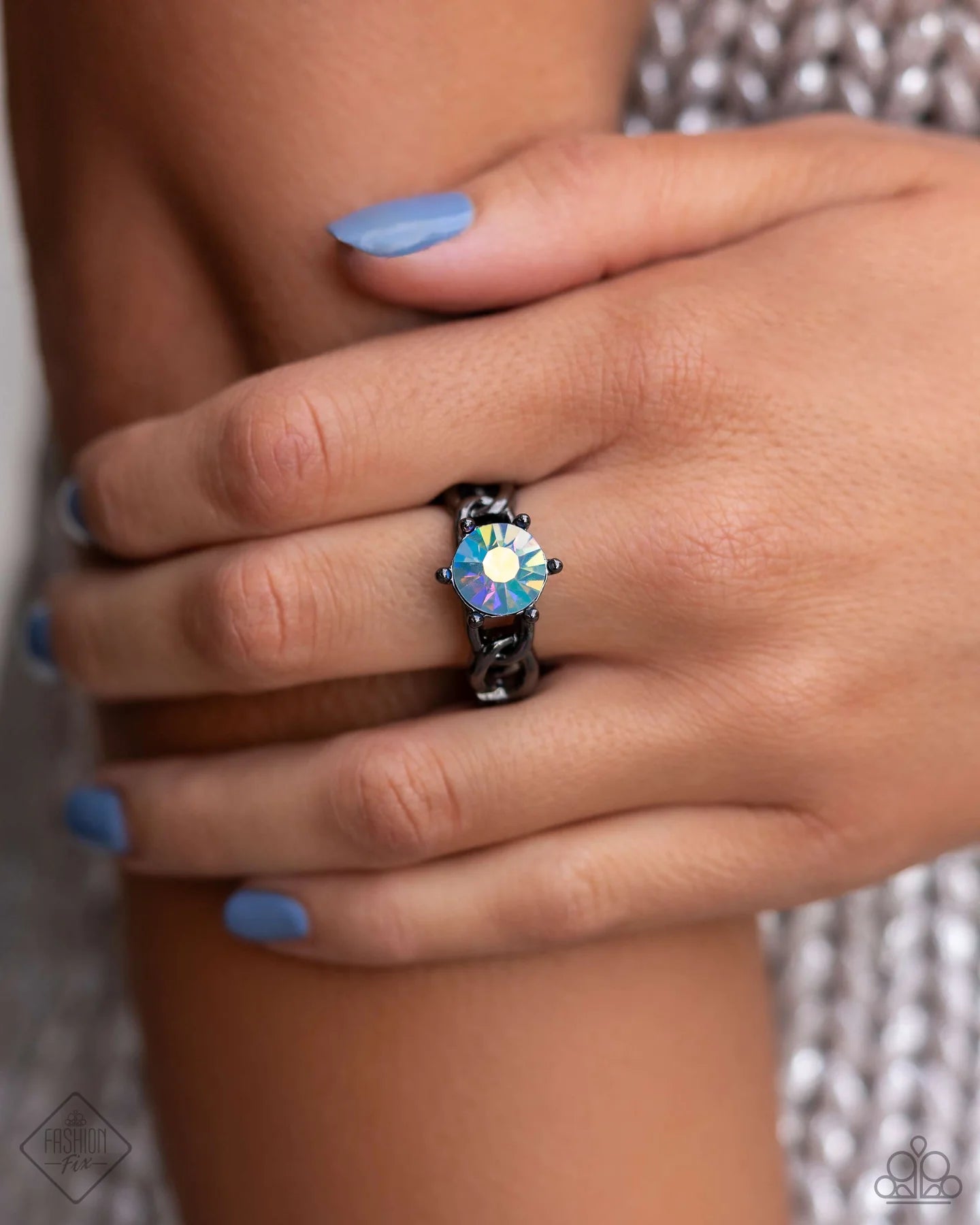 Paparazzi Authoritative Ability - Blue Iridescent Gem Gunmetal Ring Magnificent Musings Fashion Fix June 2024 R1276