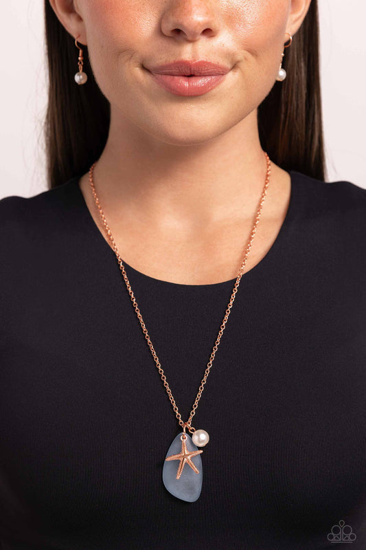 Paparazzi Sea Glass Stash - Copper - Shiny Copper Starfish & Blue Sea Glass Necklace