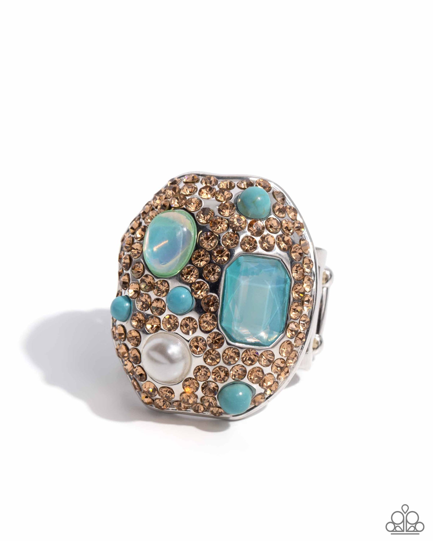 Active Artistry - Blue Turquoise Bead, Aquamarine Gem & Light Colored Topaz Rhinestone Ring Life Of The Party May 2024 Paparazzi R0713