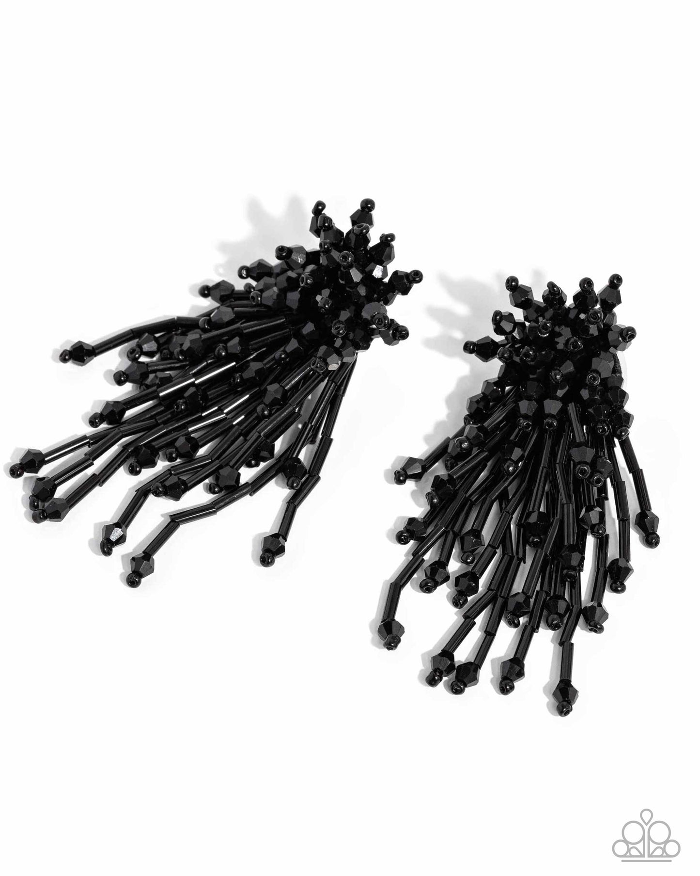 Congratulatory Charm - Black Shiny Bead Fringe Post Back Earring Life Of The Party June 2024 Paparazzi E2214