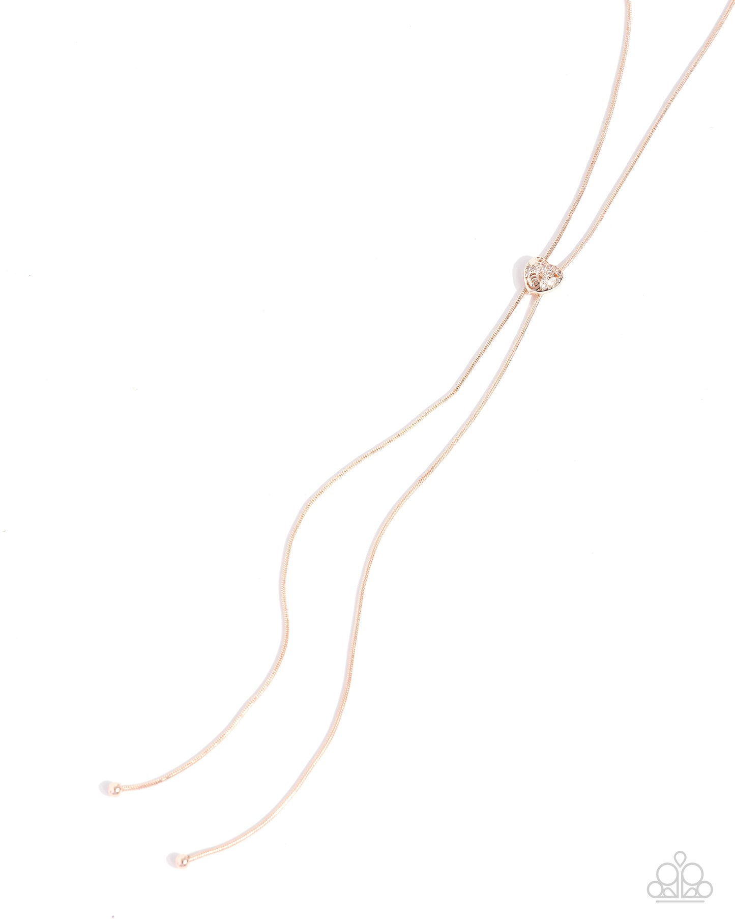 Raised Rose - Rose Gold Chain White Rhinestone Heart Tassel Bolo Style Necklace Paparazzi N2271