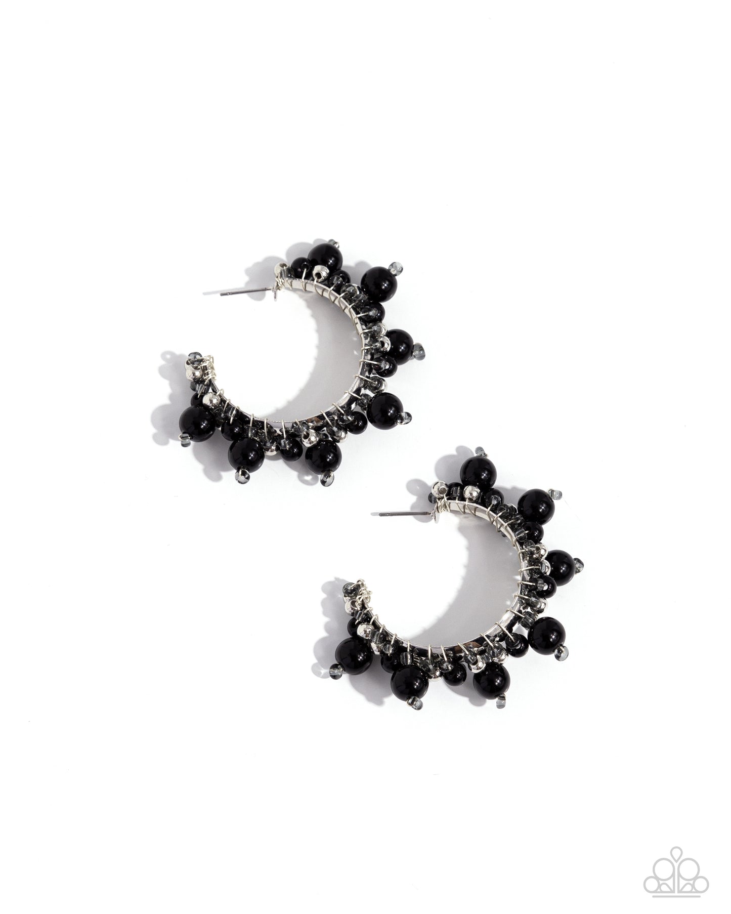 Elite Expense - Black, Silver Seed Bead 1 1/4 Inch Hoop Earring Paparazzi E2299