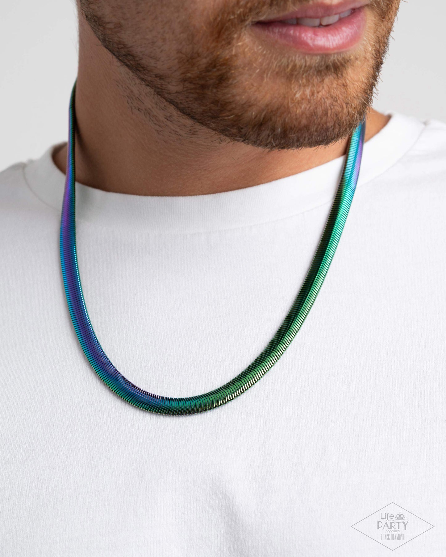 Industrial Index - Multi Oil Sill Herringbone Chain Urban Necklace Black Diamond Life Of The Party Paparazzi N3149