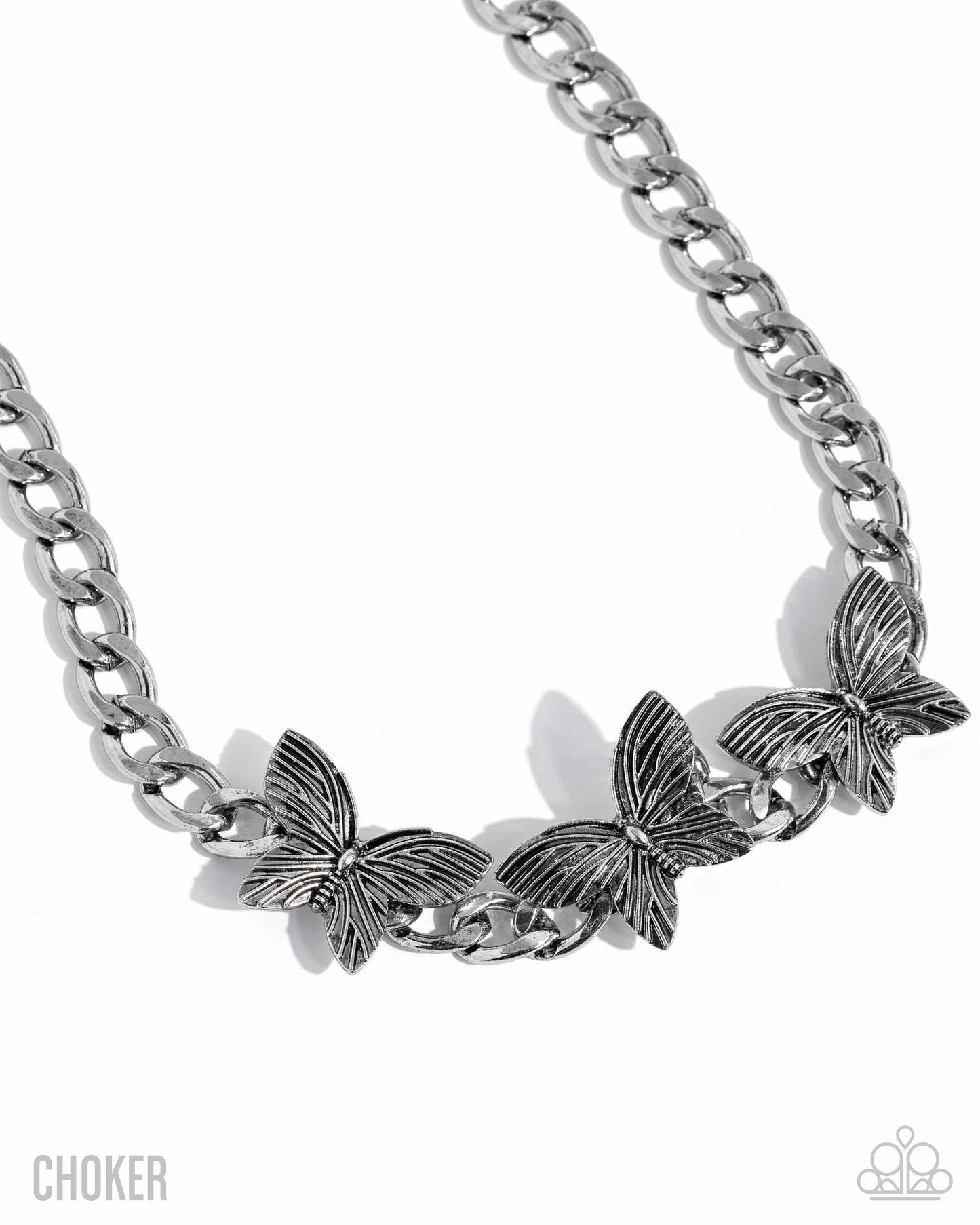 Paparazzi Aerial Ambition - Silver Butterfly Choker Necklace N3947