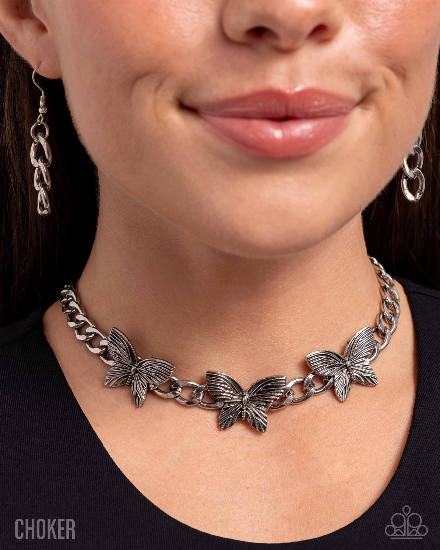 Paparazzi Aerial Ambition - Silver Butterfly Choker Necklace N3947