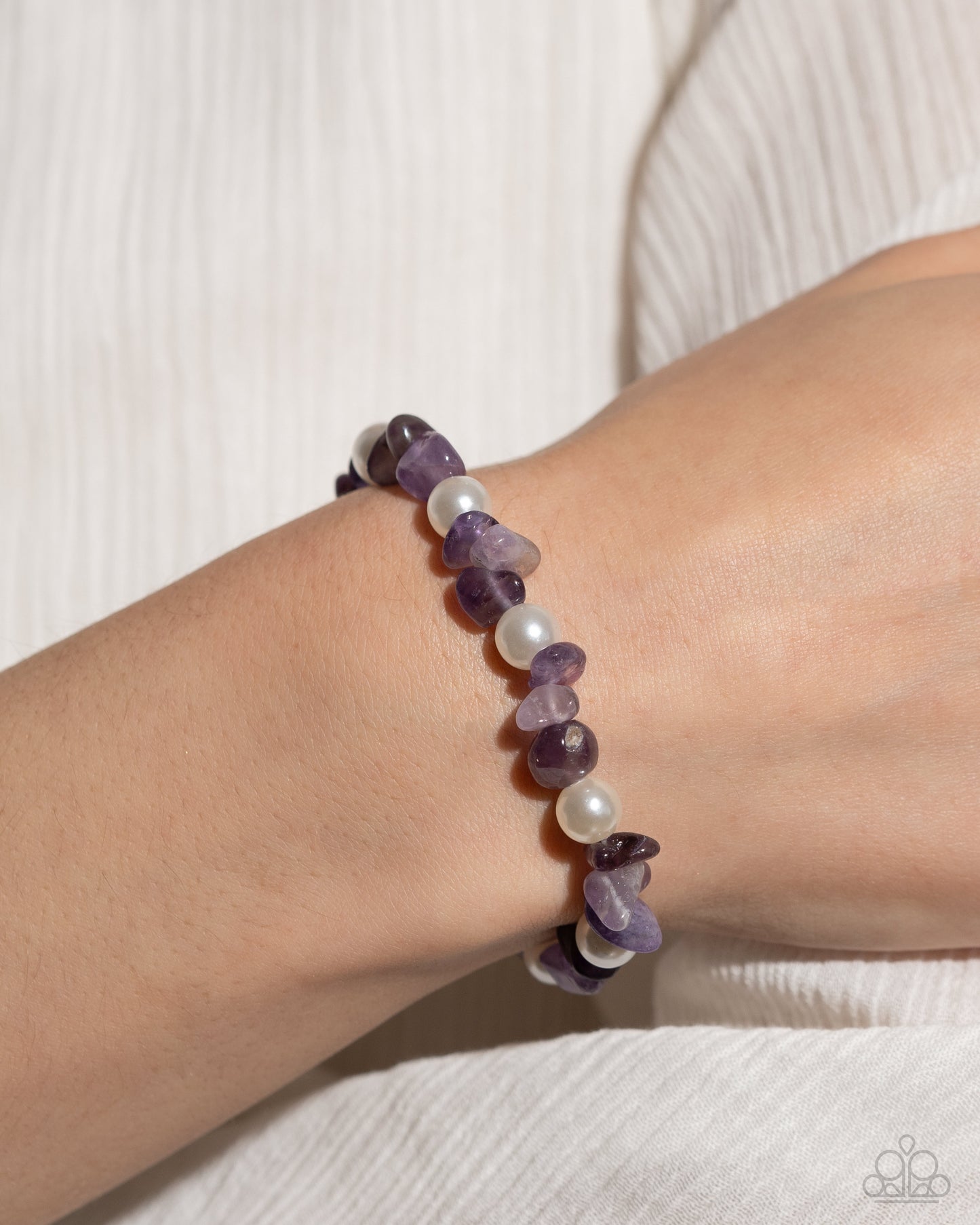 Robust Refinement - Purple Amethyst & White Pearl Stretch Bracelet Paparazzi B1561