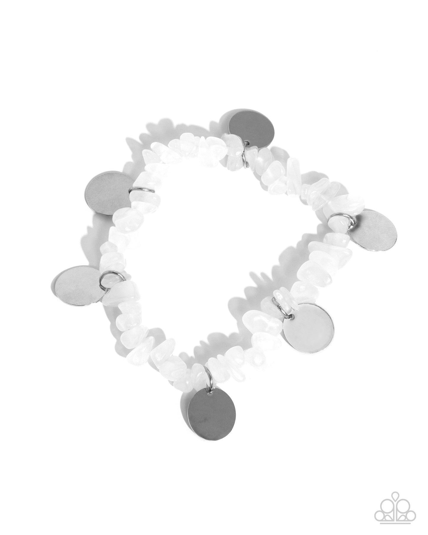 Grounded Grandeur - White Stone Pebble & Silver Disc Stretch Bracelet Paparazzi B1664