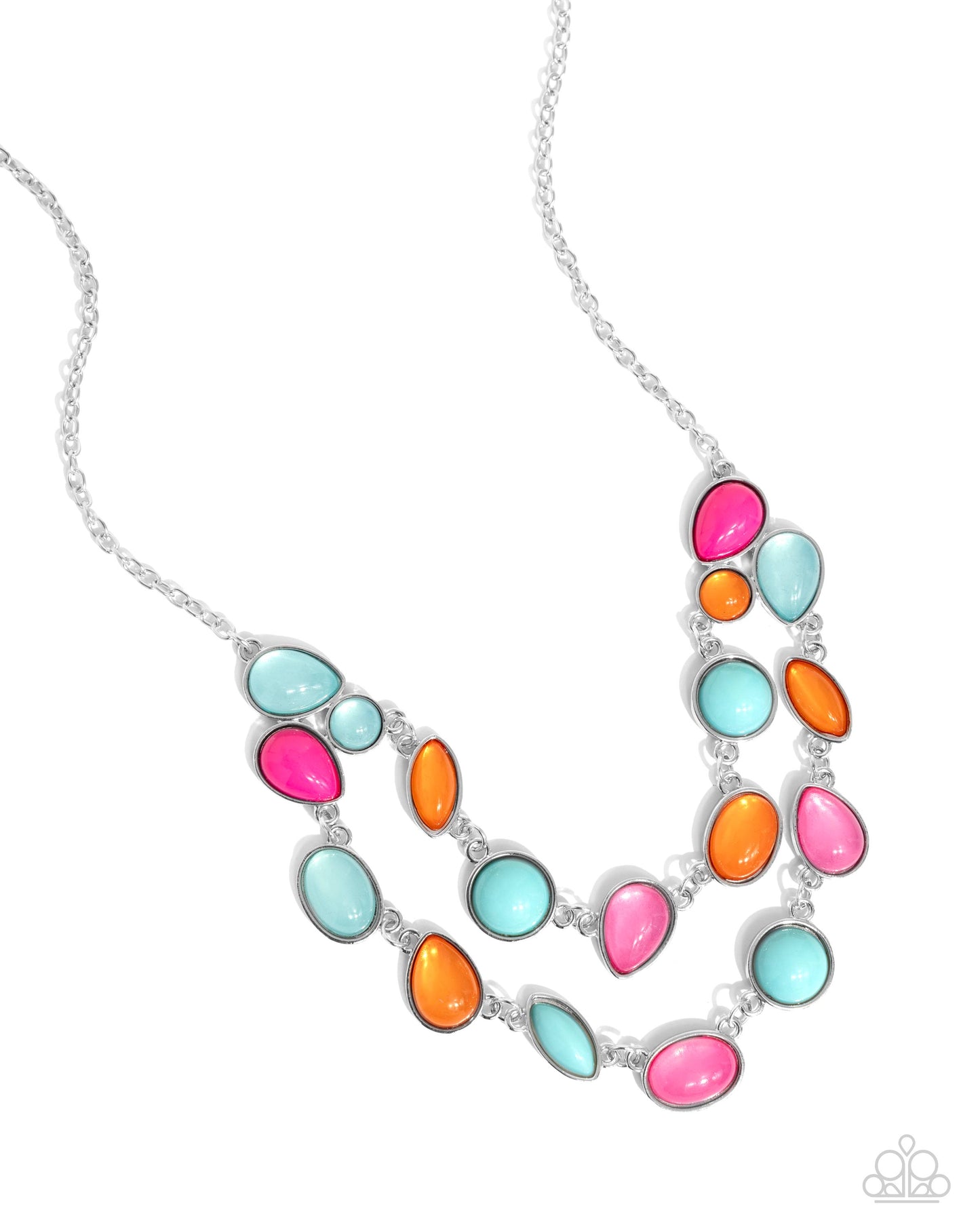 Variety Vogue - Pink Peacock, Orange, Tiffany Bead Layered Necklace Paparazzi N2237