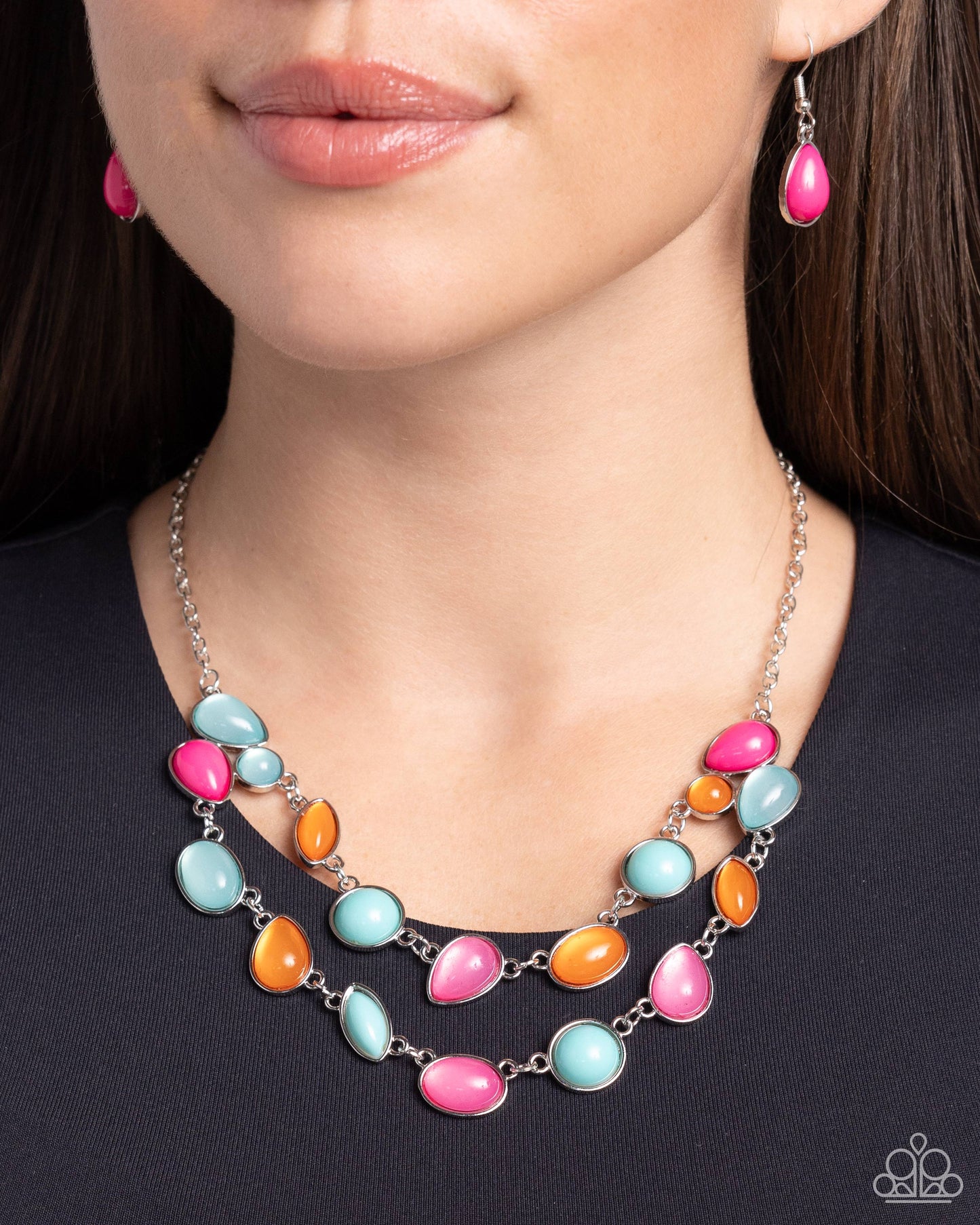 Variety Vogue - Pink Peacock, Orange, Tiffany Bead Layered Necklace Paparazzi N2237