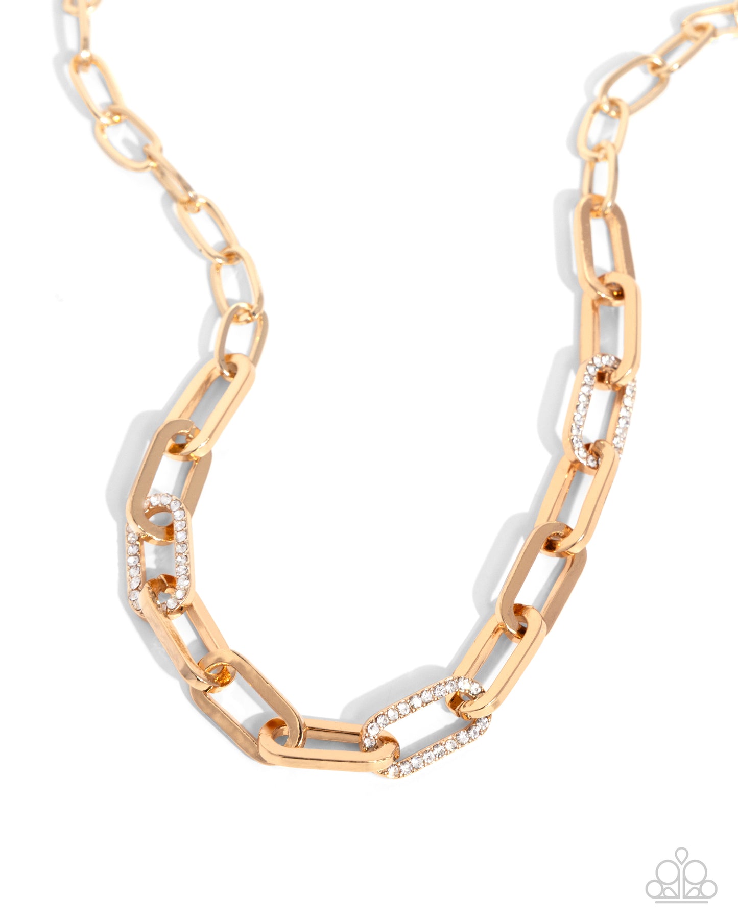 Understated Shimmer - Gold Paperclip Chain White Rhinestone Short Necklace Paparazzi N2575