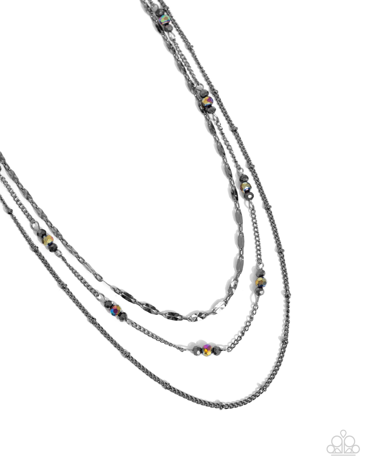 Luxe Layers - Black Gunmetal Chain, Hematite & Oil Spill Bead Multilayer Necklace Paparazzi N2217