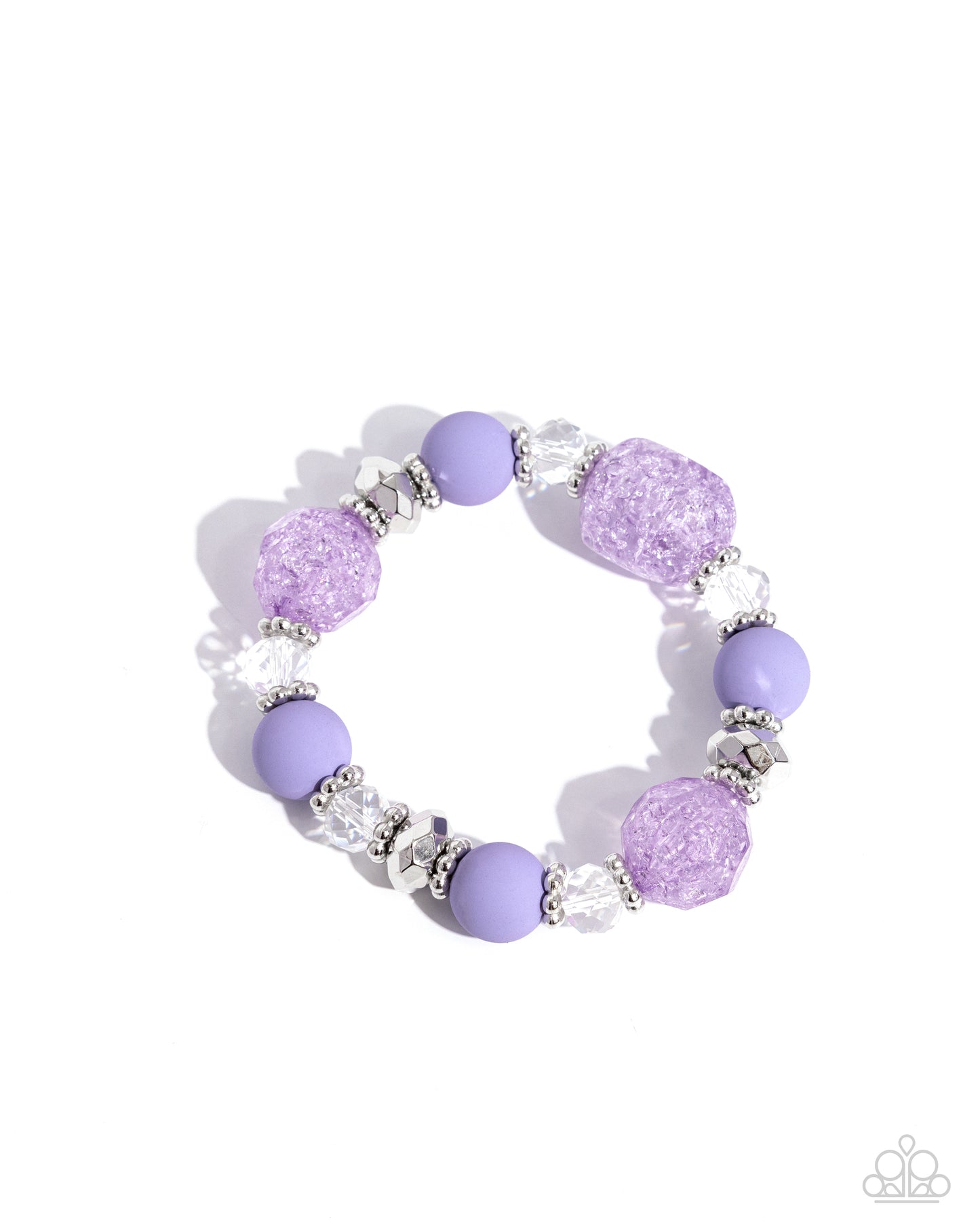 Sweetly Shattered - Purple Solid, Cloudy, & Crackle Bead Stretch Bracelet Paparazzi B1574