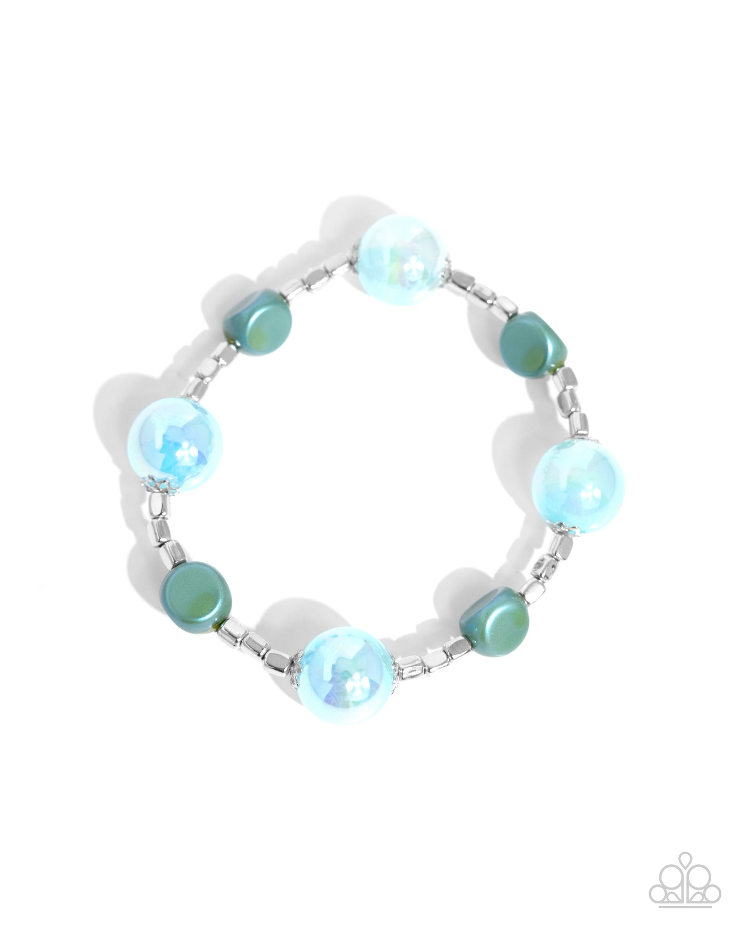 Malibu Model - Blue - Light Blue Iridescent Reflective & Silver Bead Stretch Bracelet Paparazzi B1560