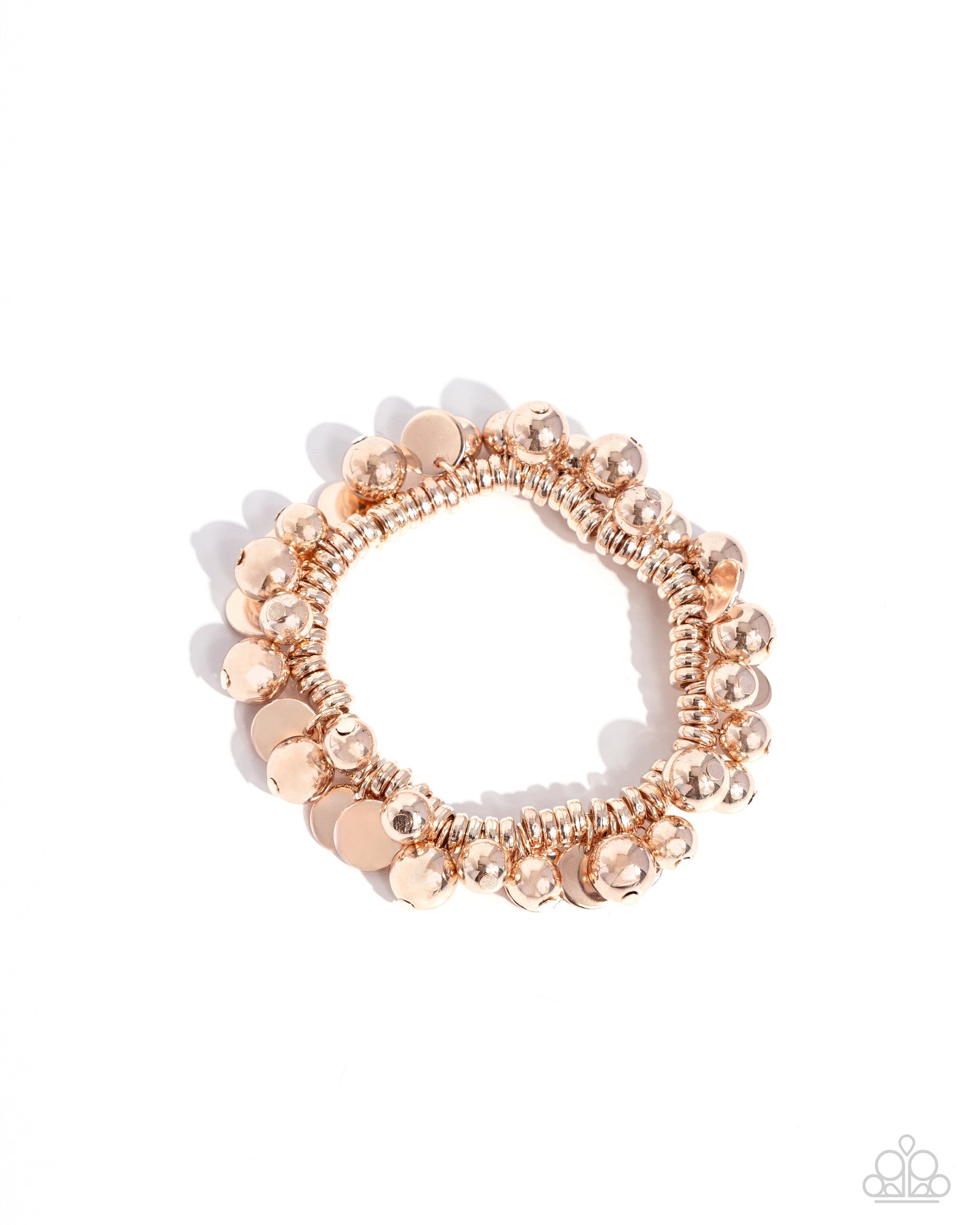 Bauble Beginning - Rose Gold Bead & High Sheen Disc Stretch Bracelet Paparazzi B1709