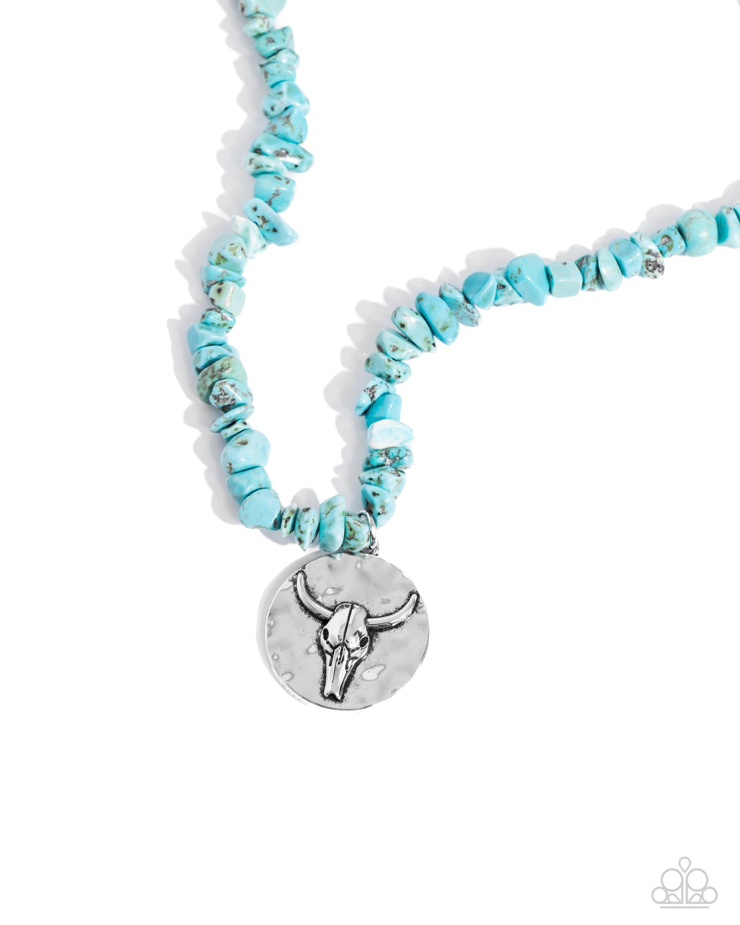 Longhorn Leader - Blue Turquoise & Silver Longhorn Skull Motif Santa Fe Style Necklace Paparazzi N2247