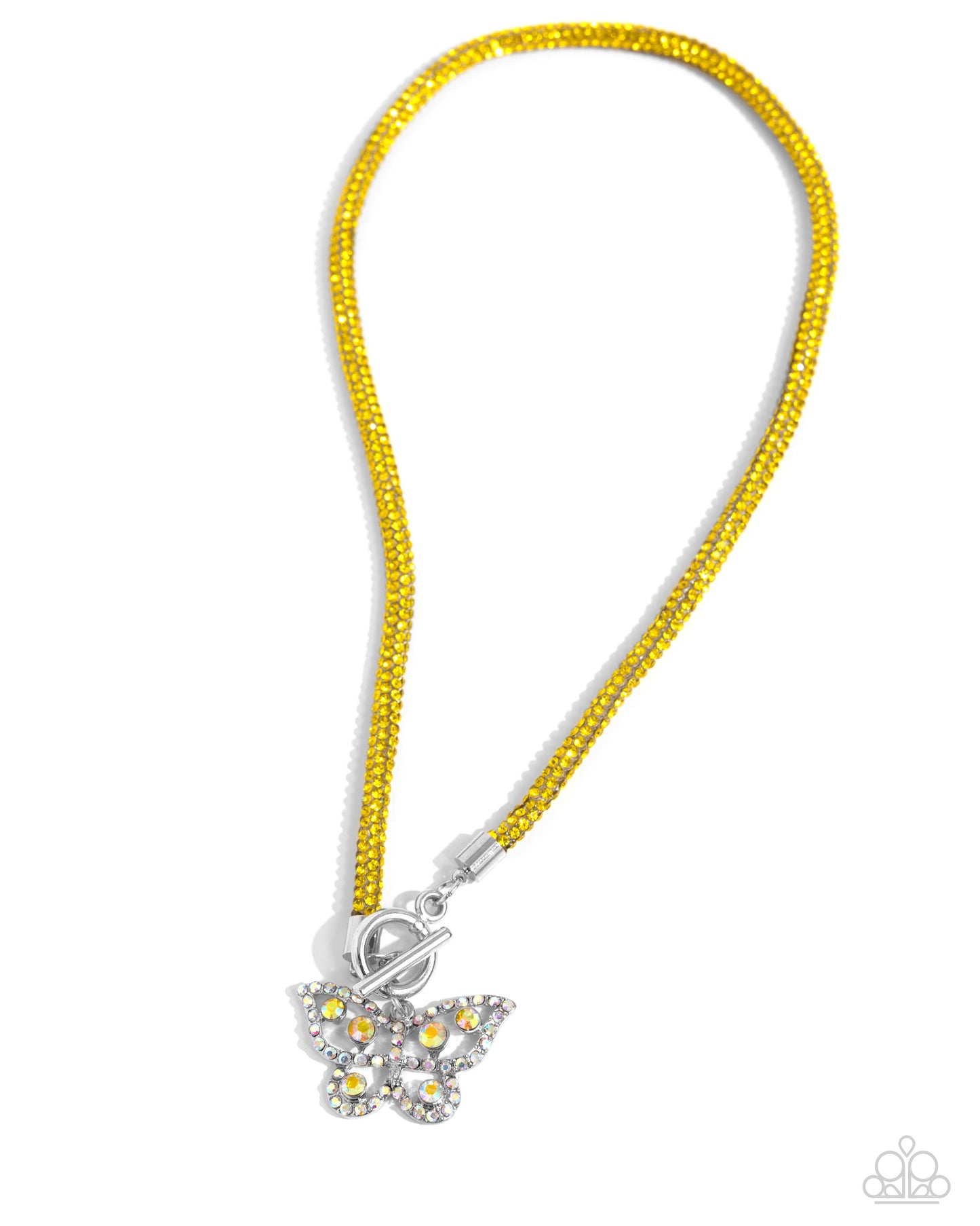 On SHIMMERING Wings - Yellow Rhinestone Mesh Chain & Yellow Iridescent Gem Butterfly Necklace Paparazzi N2315