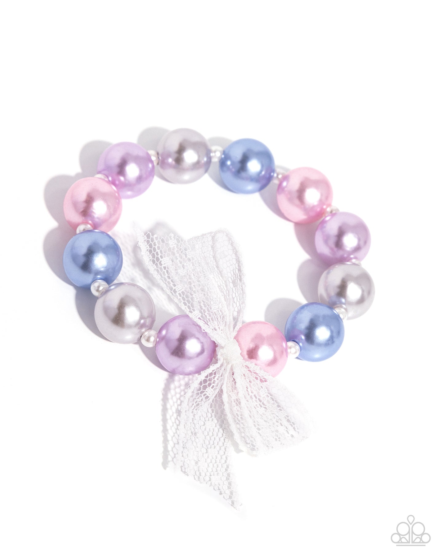 Girly Glam - Multi Blue, Pink White Glossy Pearl & Chiffon Ribbon Bracelet Paparazzi B1520