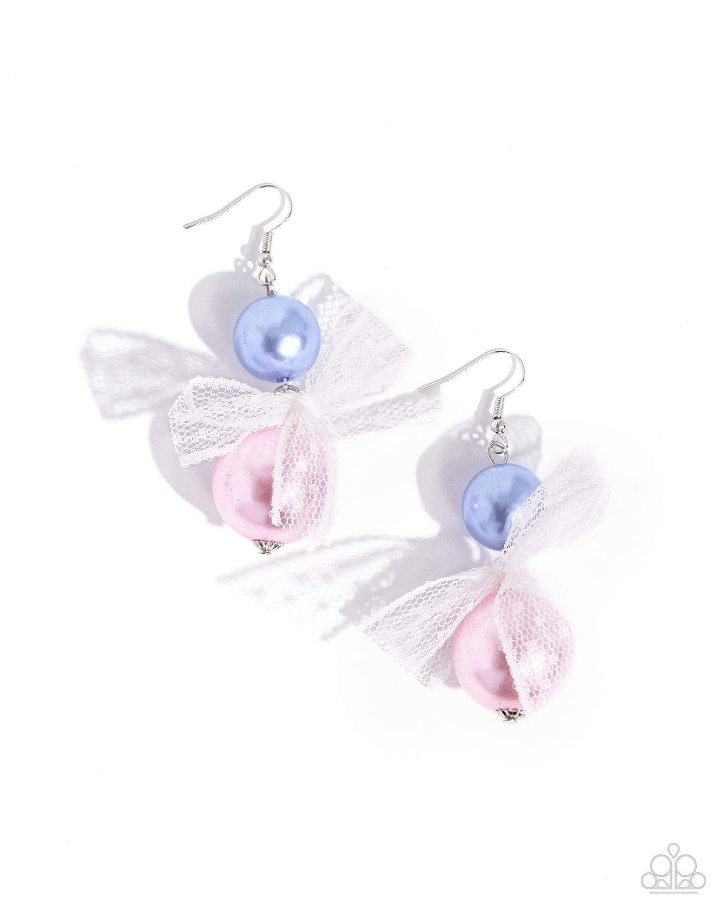 Elegance Ease - Multi Blue & Pink Glossy Pearl with Chiffon White Ribbon Earring Paparazzi E1917