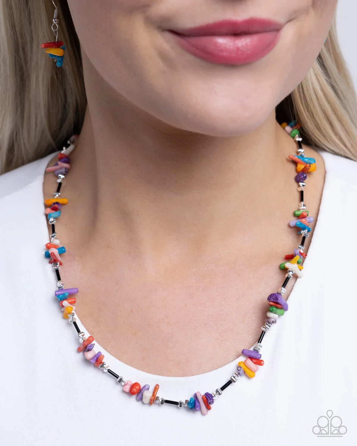 Paparazzi Multicolored Marathon - Multi Color Chiseled Bead Necklace N1465