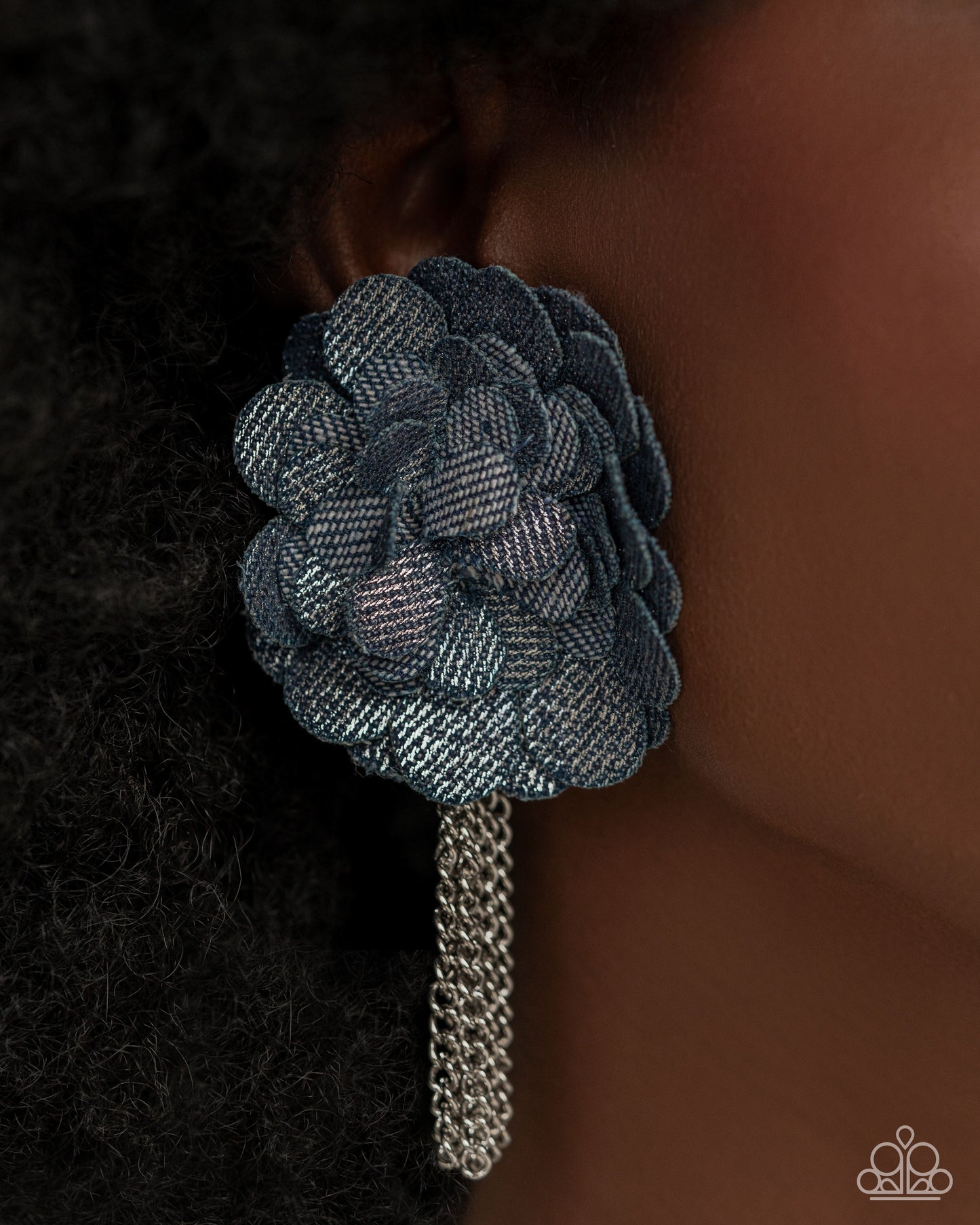 Dauntless Denim - Blue Denim Flower Earring Paparazzi E1991