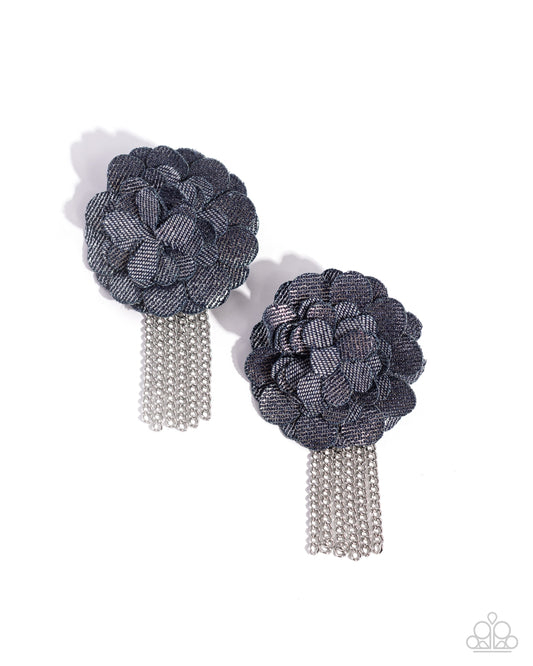 Dauntless Denim - Blue Denim Flower Earring Paparazzi E1991