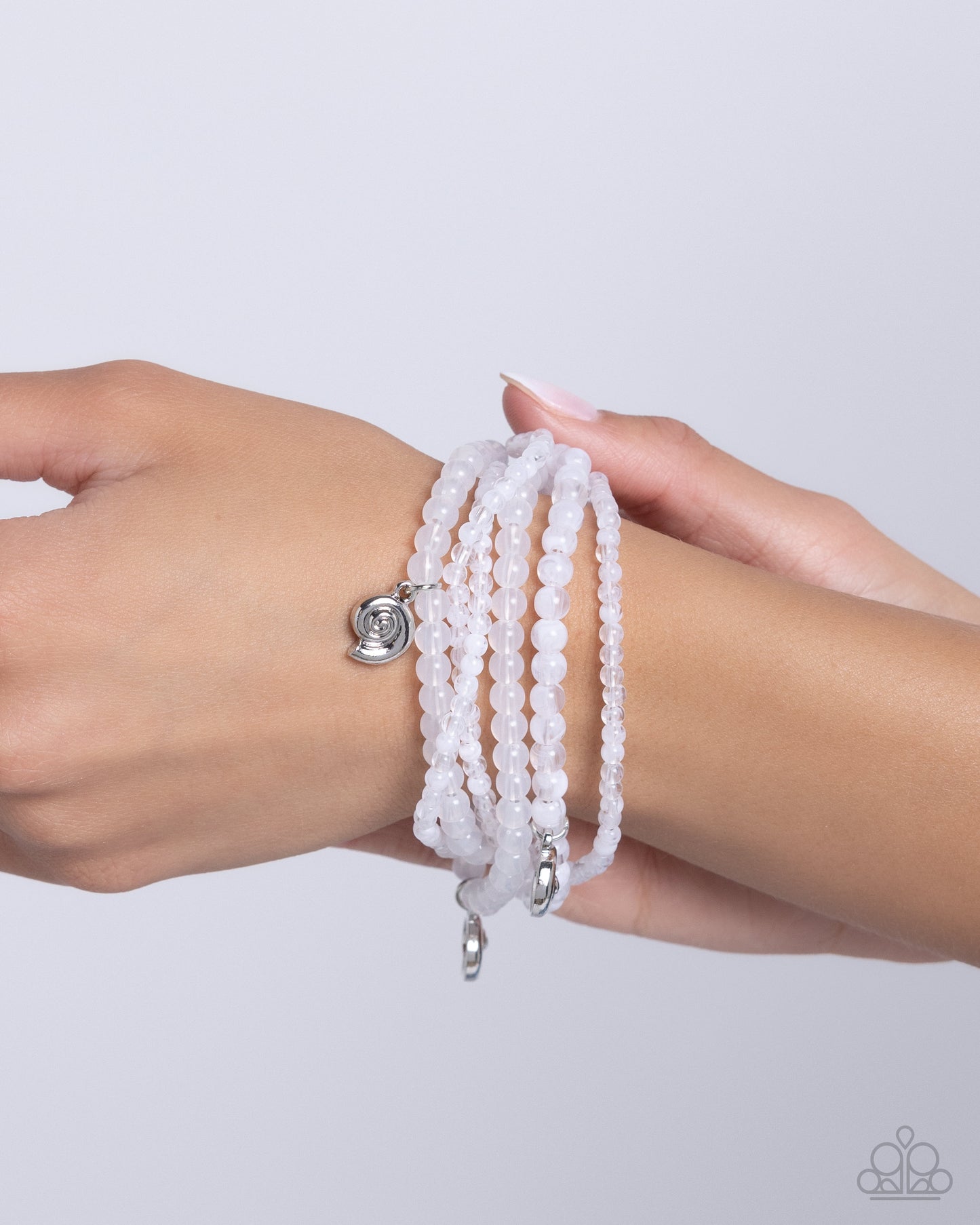 Swirling Shopaholic - White Milky Bead & Silver Fitting Bracelet Paparazzi B1615