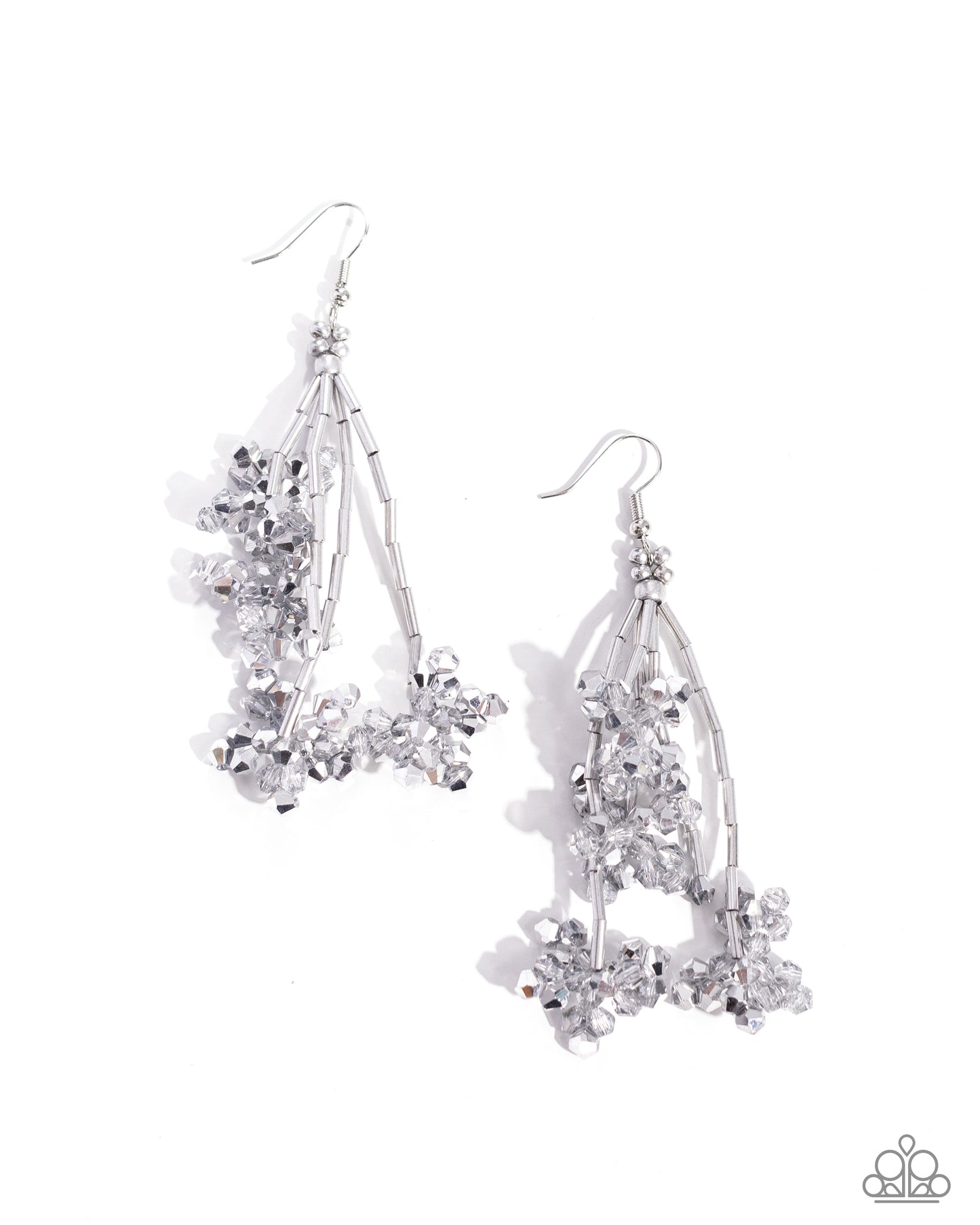 Petaled Precipitation - Silver Seed Bead, Hematite, Crystal like Bead Floral Earring Paparazzi E2047