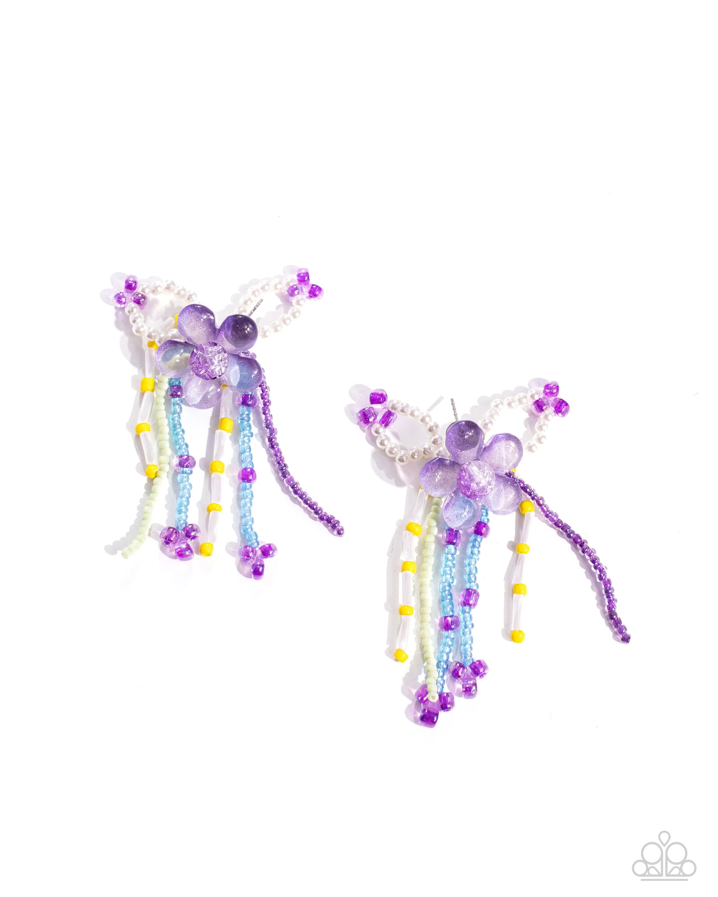 Japanese Blossoms - Purple Acrylic Flower Glassy & Pearlized Seed Bead Flower Earring Paparazzi E2252