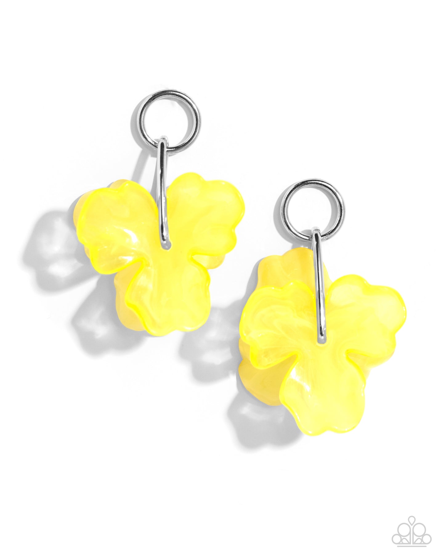 Glassy Garden - Yellow Acrylic Primrose & Lemon Flower Silver Post Earring Paparazzi E2188