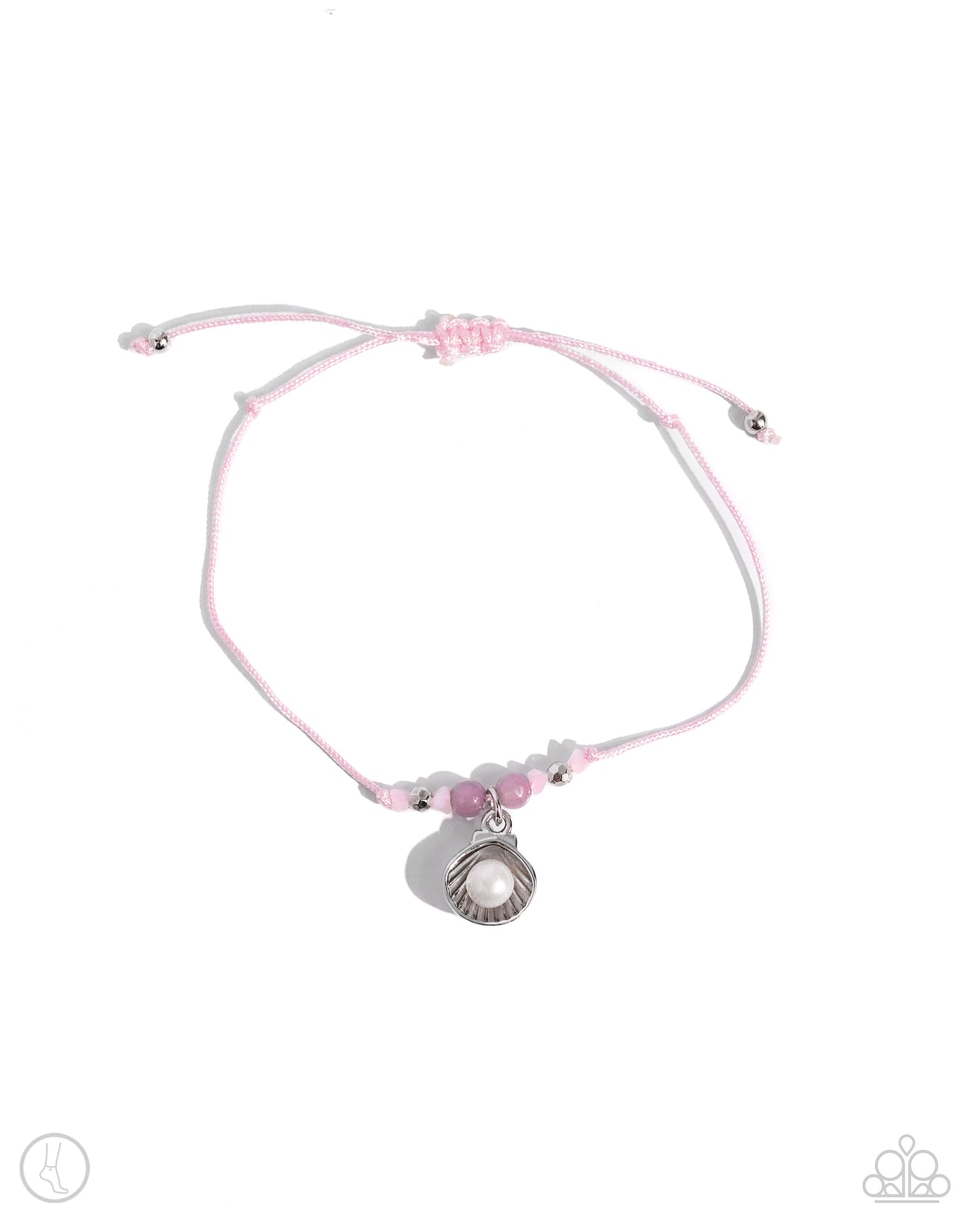 Oyster Overture - Pink- Light Pink Cord Silver Oyster Shell & Pearl Anklet Paparazzi B1547