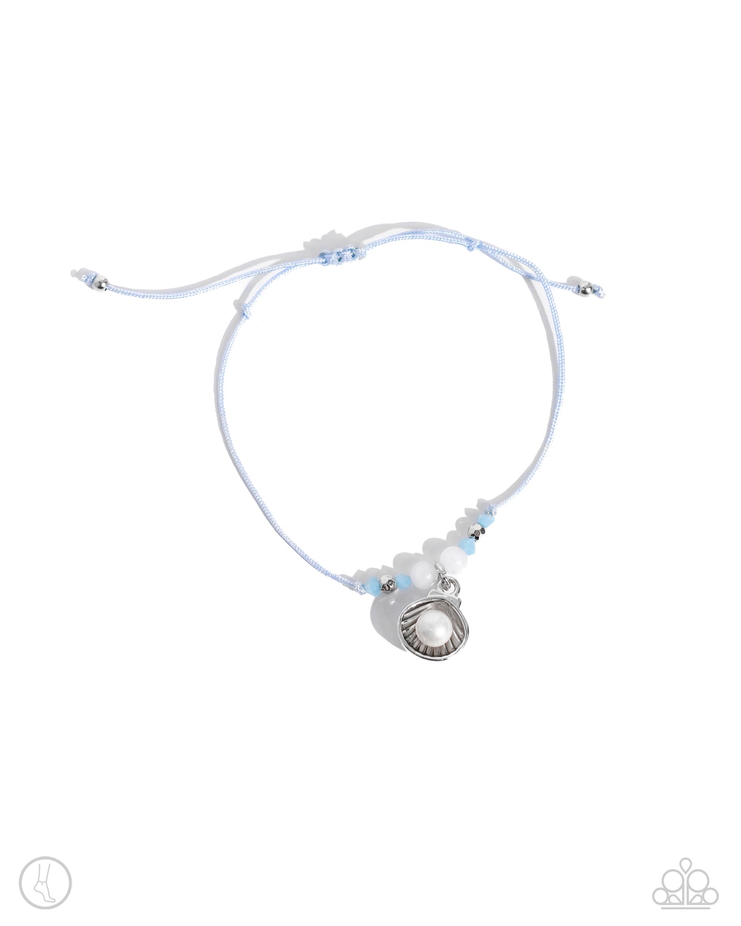 Oyster Overture - Blue - Light Blue Braided Cord Silver Oyster Shell & Pearl Bead Anklet Paparazzi B1548