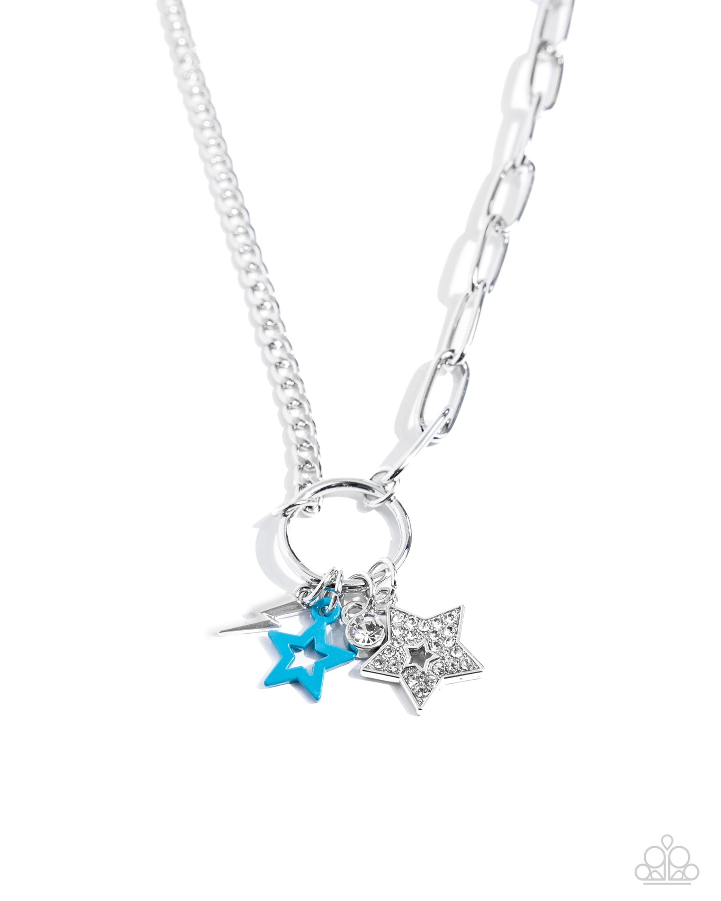 Stellar Sighting - Blue & Silver Stars, Lightning Bolt & White Gem Necklace Paparazzi N2204